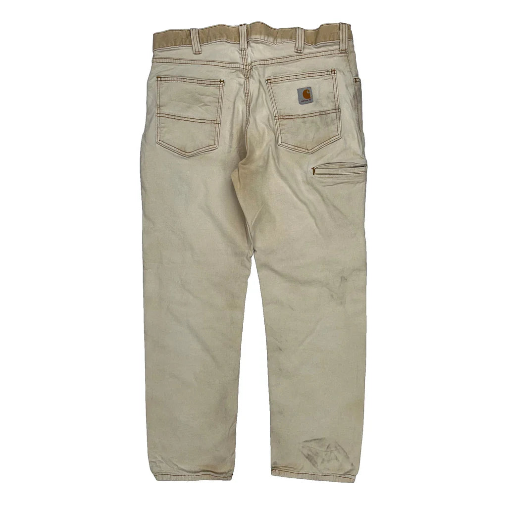 Carhartt Carpenter Trousers - 34W 29L Beige Cotton Refurbished - Thrifted (note: this is a term often used to describe second- refurbished available on Cerqular
