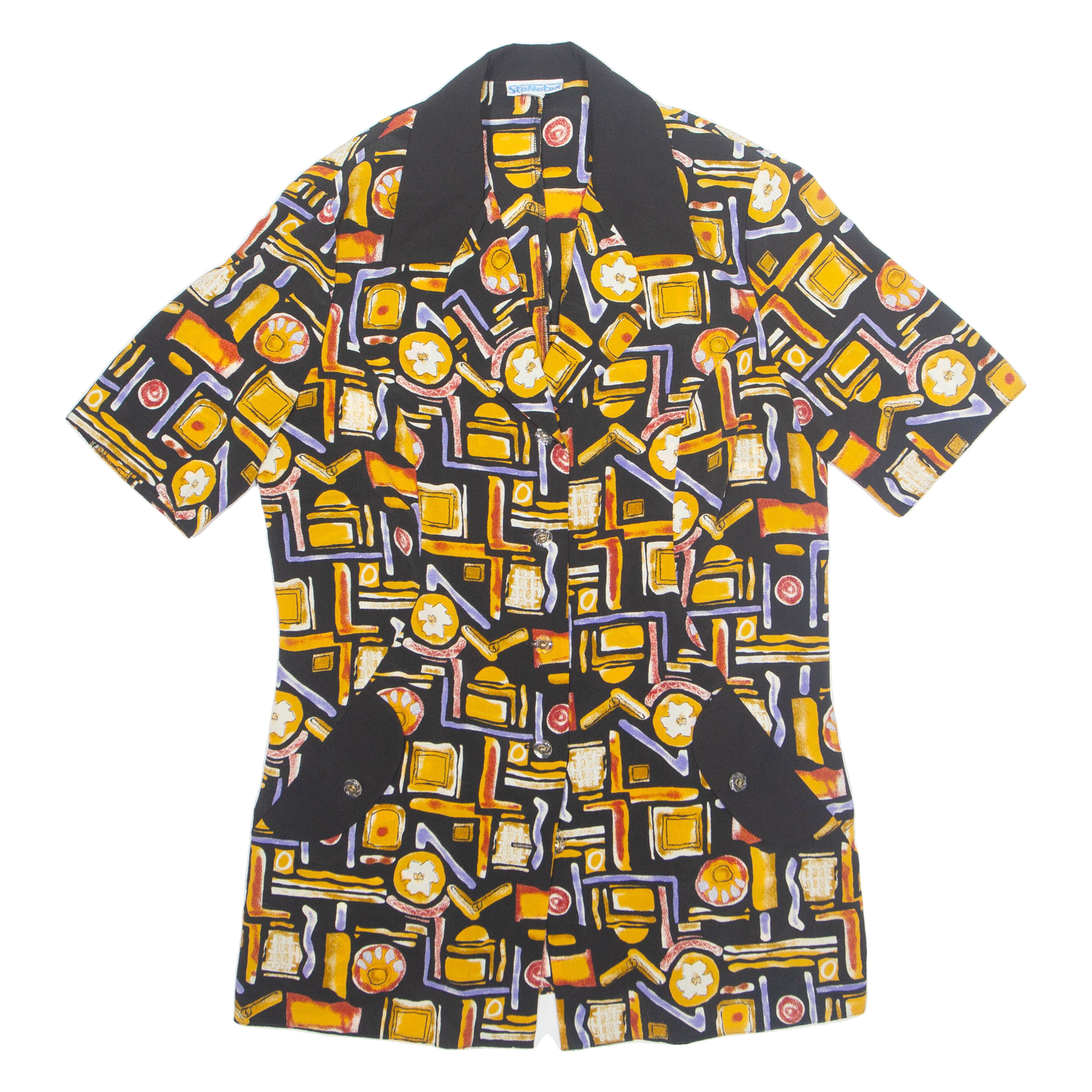 STONETEX Womens Printed Shirt Black Collared Viscose Crazy Pattern M Refurbished - N/A refurbished available on Cerqular