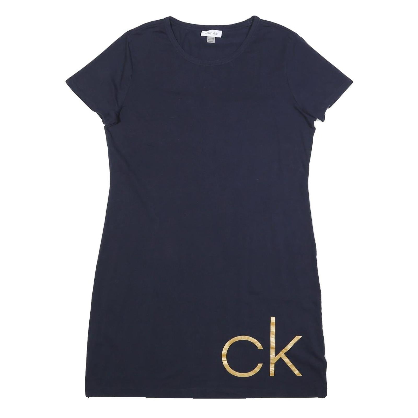 CALVIN KLEIN Womens Navy Blue Bodycon Cotton Blend Short Sleeve Mini Dress L Refurbished - N/A refurbished available on Cerqular