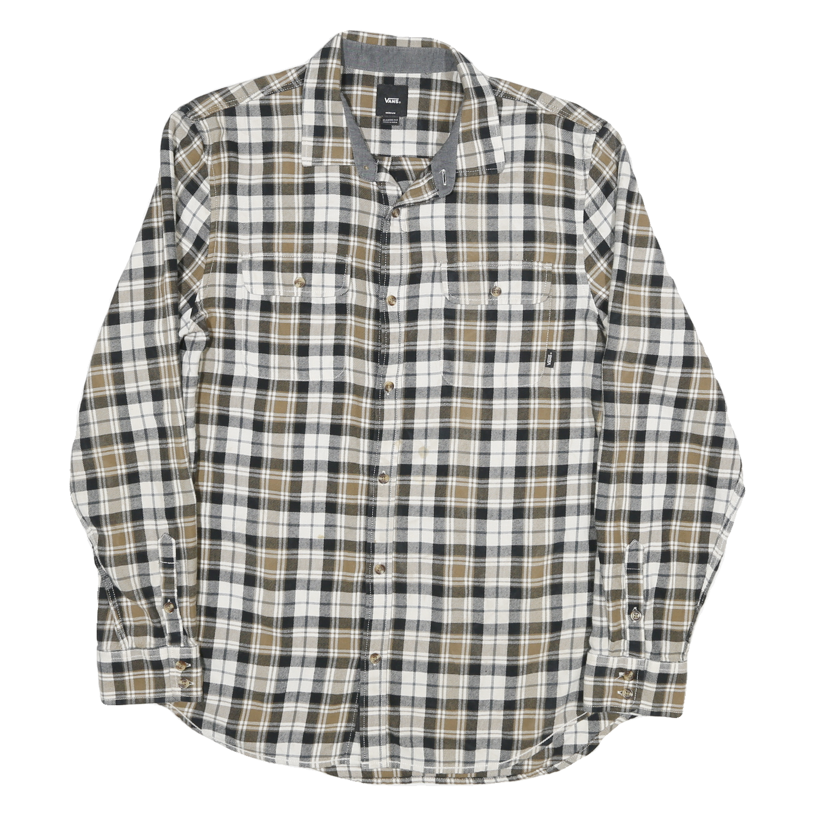 VANS Mens Beige & Black Check Shirt M Cotton Blend Long Sleeve Casual Refurbished - N/A refurbished available on Cerqular