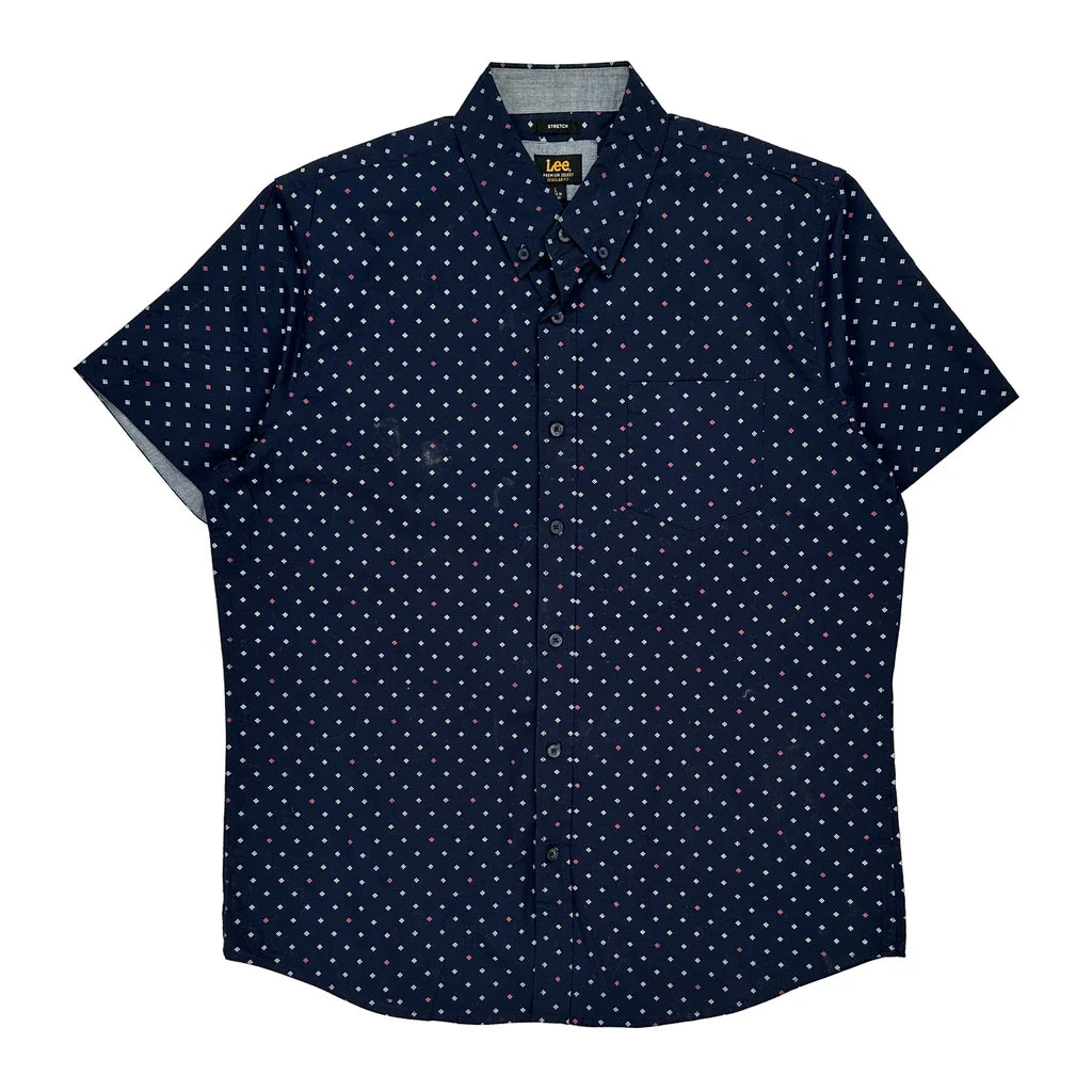 Lee Short Sleeve Shirt - Large Navy Cotton Refurbished - Thrifted (note: this is a term often used to describe second- refurbished available on Cerqular