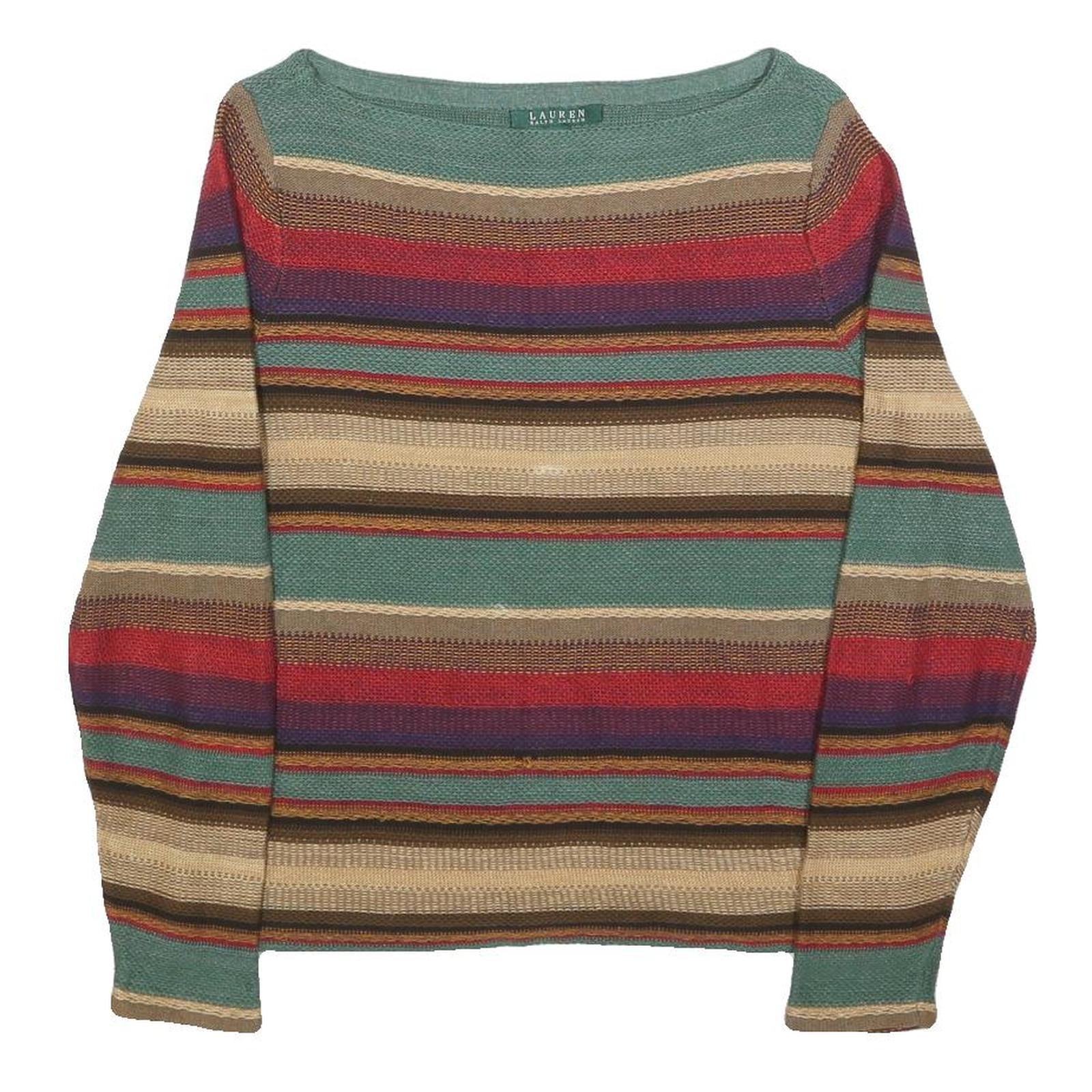 LAUREN RALPH LAUREN Womens Striped Patterned Boat Neck Knit Jumper L Cotton Refurbished - N/A refurbished available on Cerqular