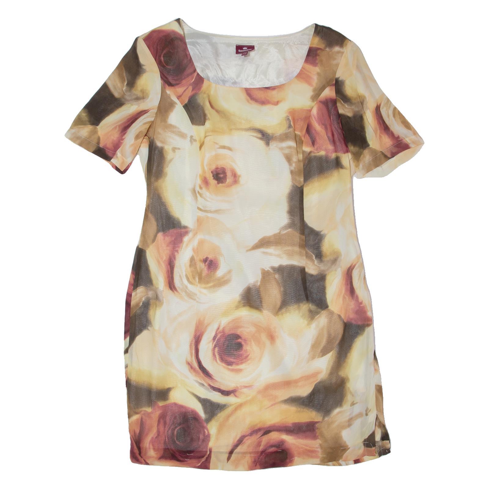 QUEENSWAY Womens Pencil Dress Cream Viscose 90s Floral Knee Length L Refurbished - N/A refurbished available on Cerqular