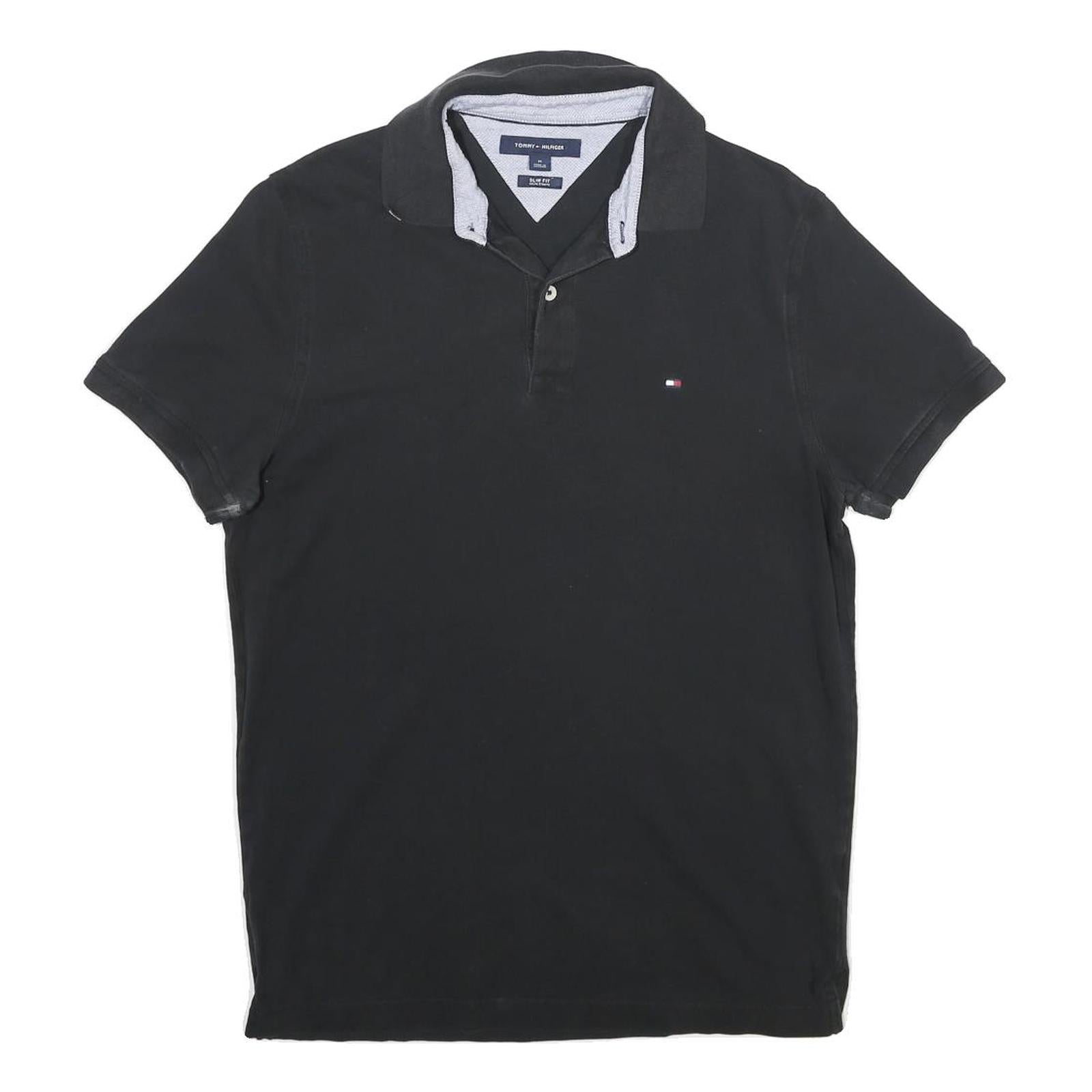 TOMMY HILFIGER Mens Black Short Sleeve Plain M Polo Shirt Cotton Blend Refurbished - N/A refurbished available on Cerqular