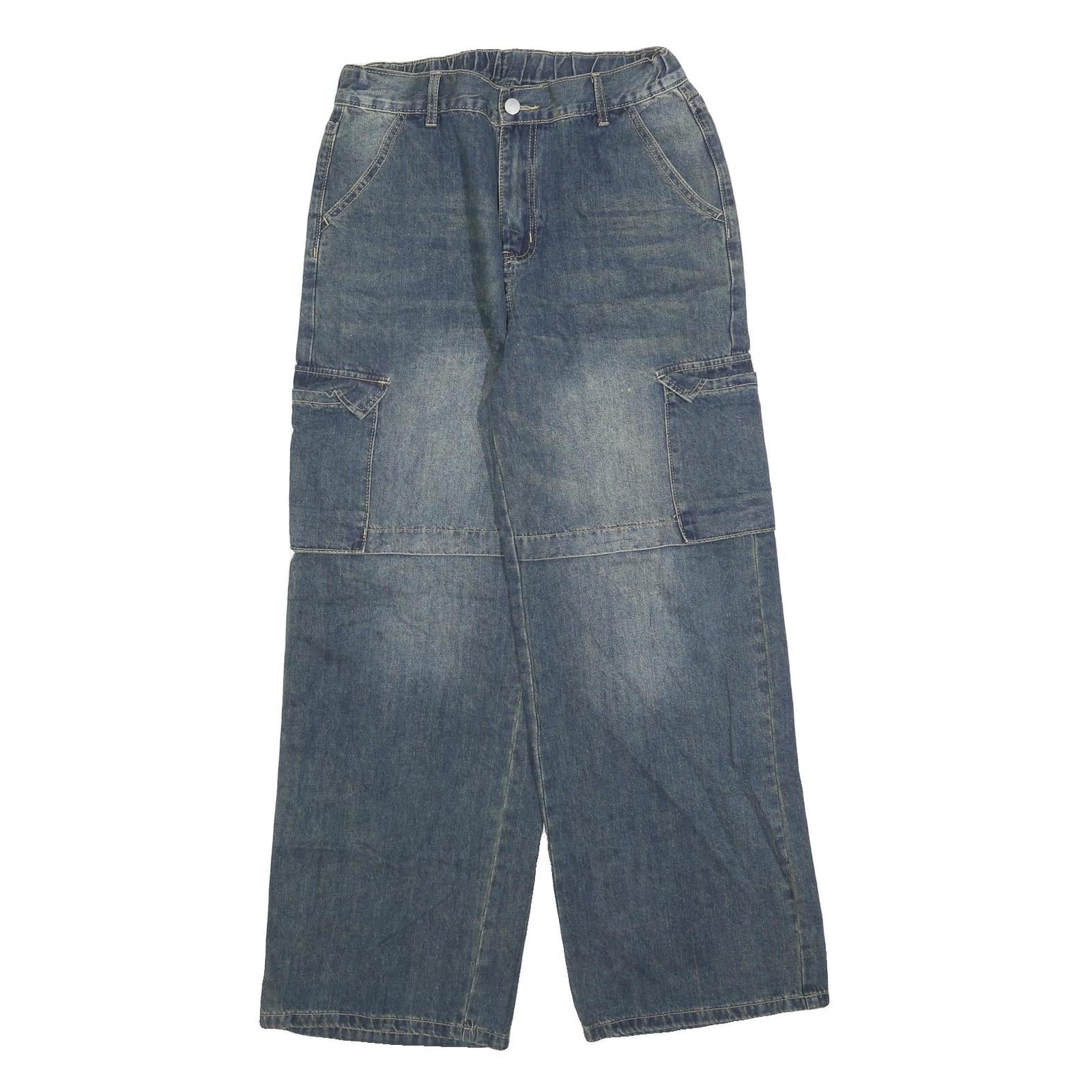 Womens Relaxed Blue Denim Wide-Leg Jeans W28 L28 Cargo Pockets Cotton Blend Zip Refurbished - N/A refurbished available on Cerqular