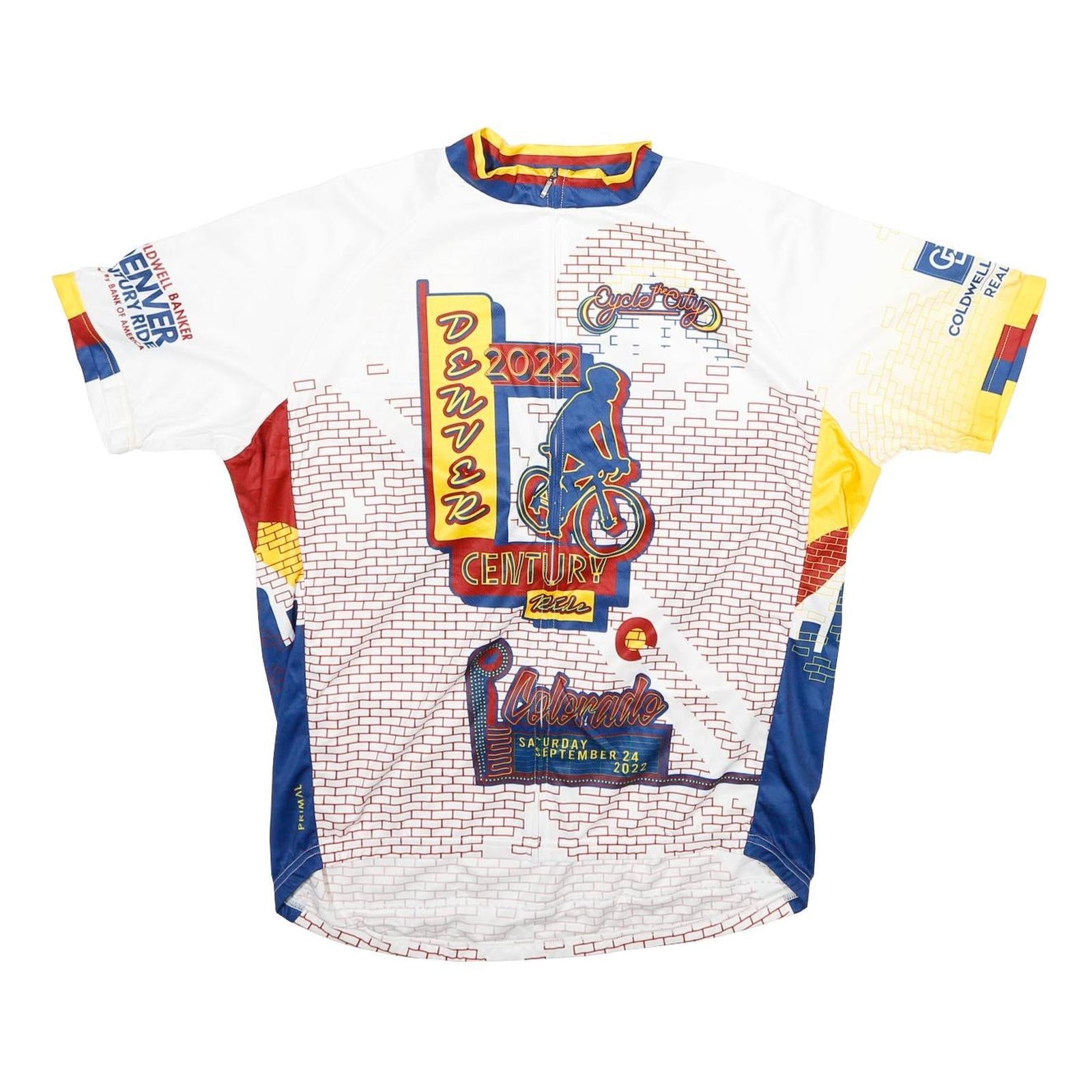 PRIMAL Mens White Yellow Blue Denver Century Ride 2XL Short Sleeve Zip Neck Refurbished - N/A refurbished available on Cerqular