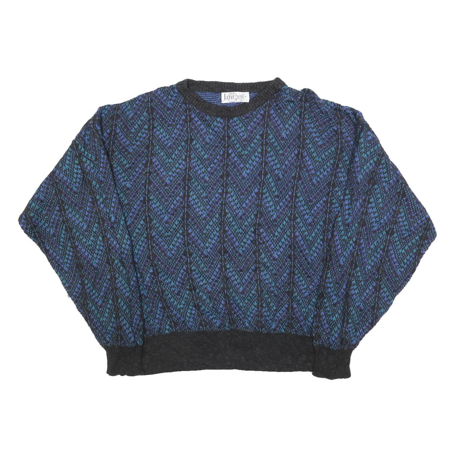 JANTZEN Womens Blue Patterned Jumper Crew Neck Chunky Knit XL Vintage 80s Refurbished - N/A refurbished available on Cerqular
