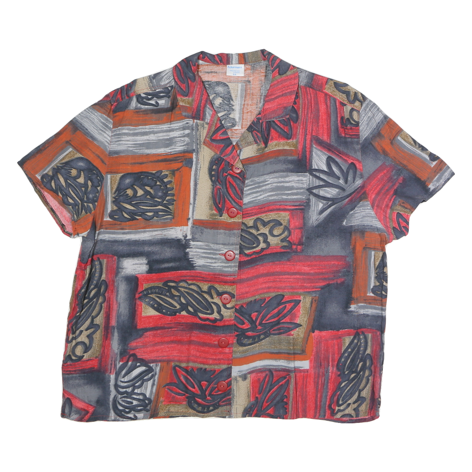 ACKERMAN Womens Red & Grey Printed Shirt Short Sleeve Collared M Stylish Top Refurbished - N/A refurbished available on Cerqular