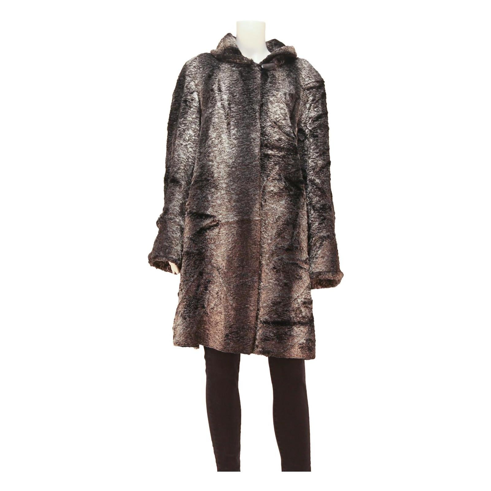 COUTURE DU VREIN Womens Brown Button Cotton Blend Jacket L Faux Fur Texture Refurbished - N/A refurbished available on Cerqular