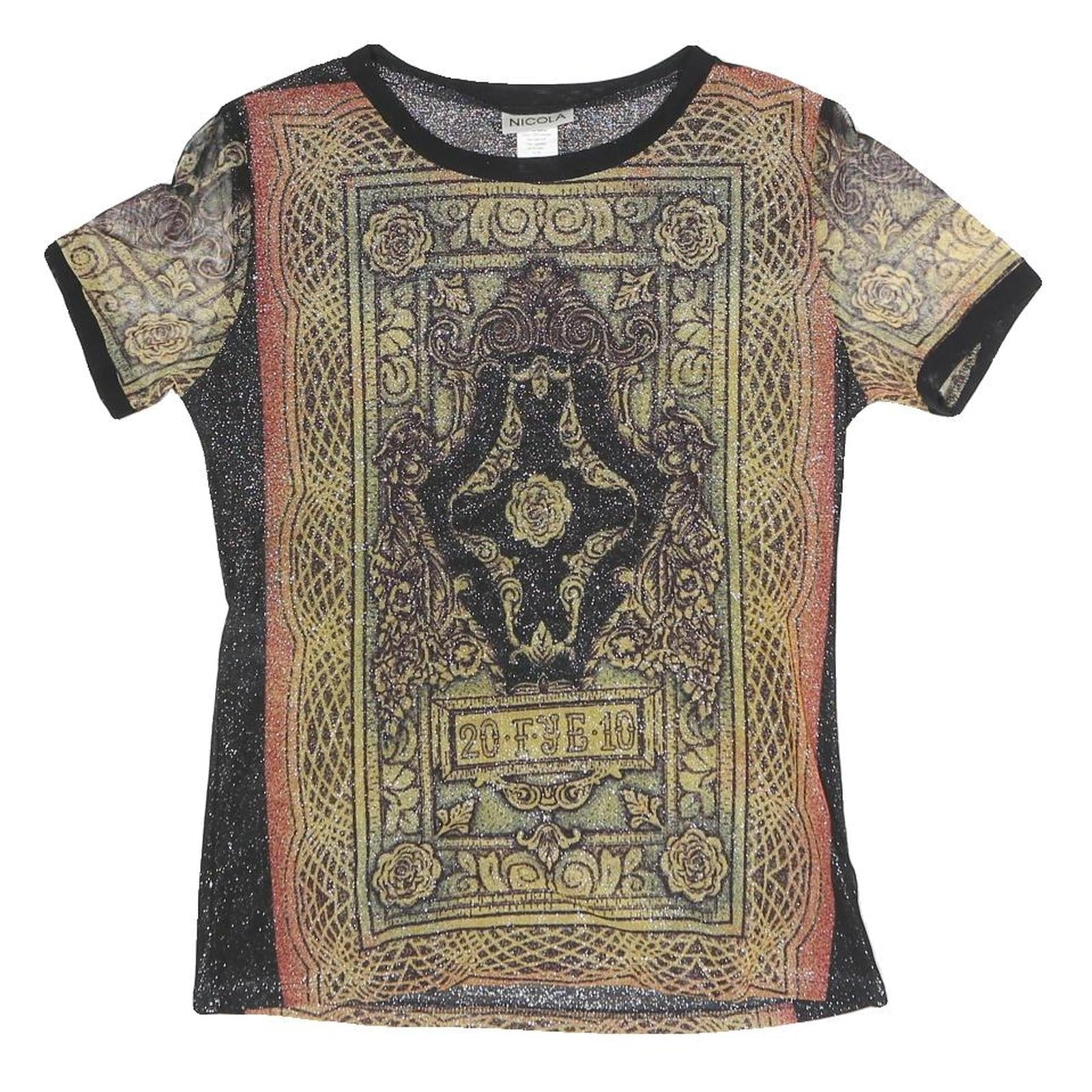 Buy NICOLA Womens Black Printed Top Short Sleeve Round Neck M Glitter Sheer Refurbished - $18.19 NICOLA Womens Black Printed Top Short Sleeve Round Neck M Glitter Sheer Refurbished - N/A refurbished available on Cerqular