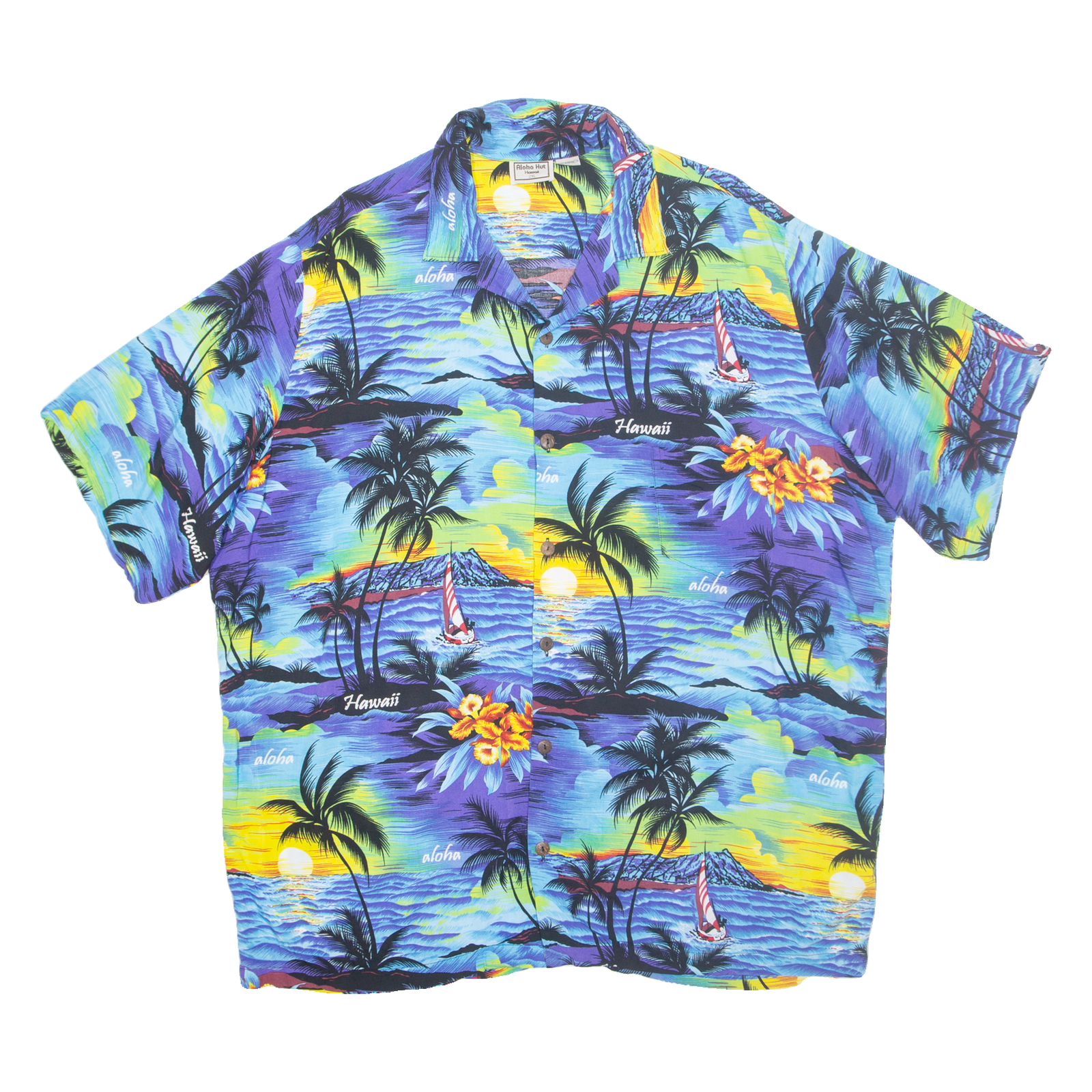 ALOHA HUT Mens Hawaiian Shirt Blue Crazy Pattern 2XL Refurbished - N/A refurbished available on Cerqular