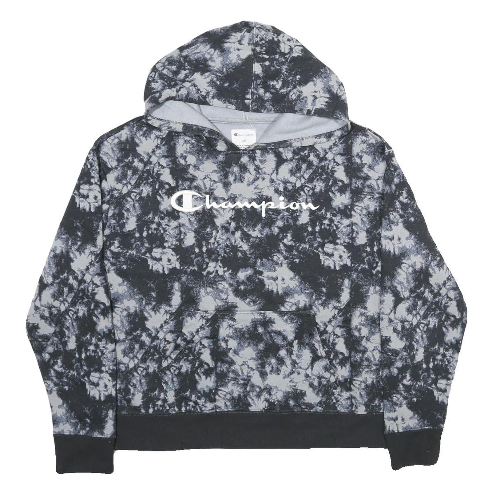 CHAMPION Womens Black & Grey Tie Dye Pullover Hoodie L Cotton Blend Refurbished - N/A refurbished available on Cerqular