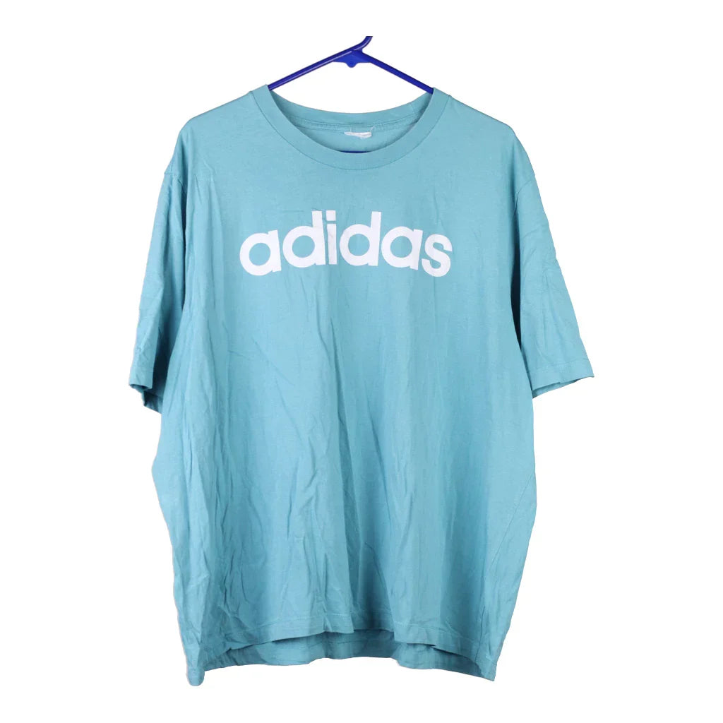 Adidas Spellout T-Shirt - 2XL Blue Cotton Refurbished - Thrifted (note: this is a term often used to describe second- refurbished available on Cerqular