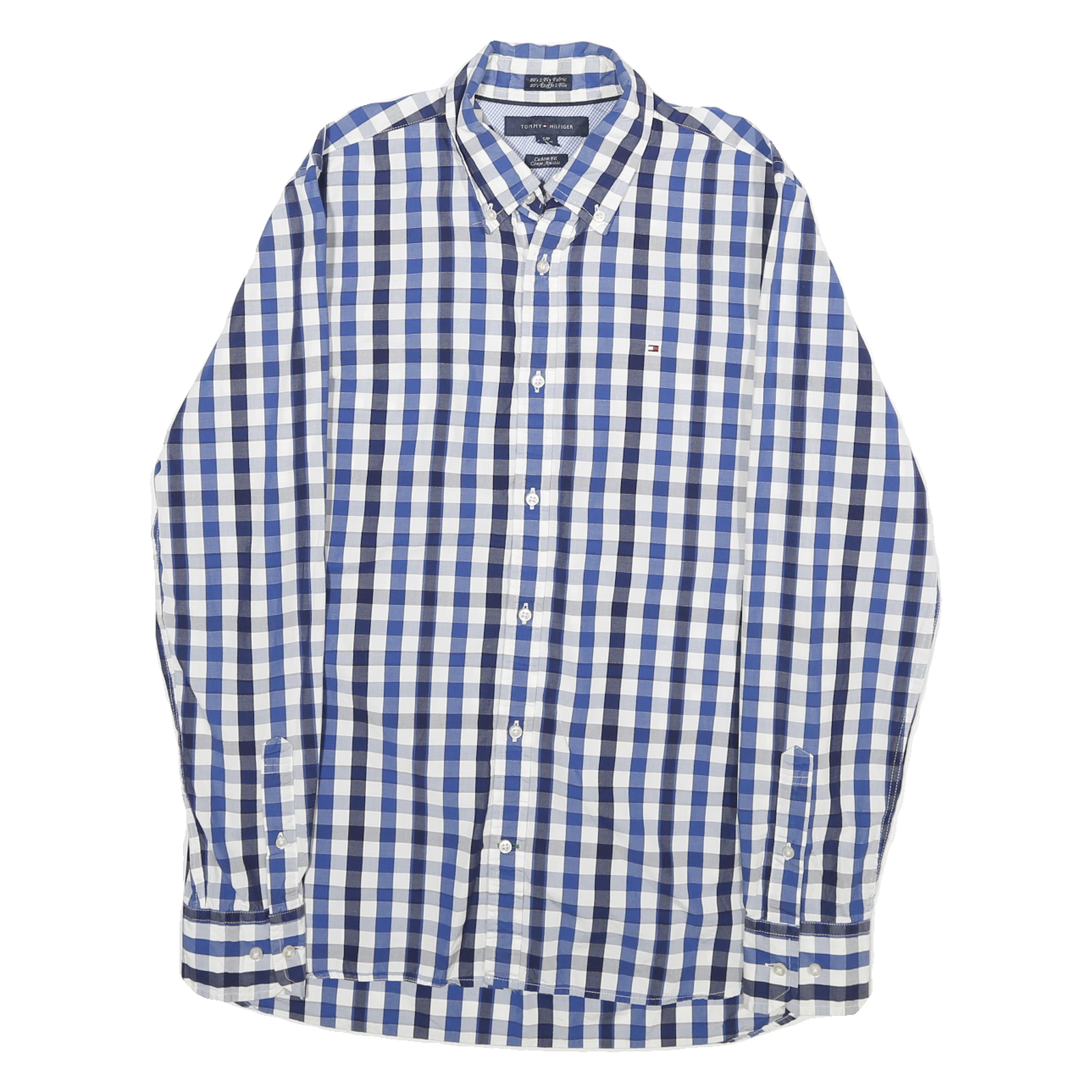 TOMMY HILFIGER Mens Blue & White Check Shirt S Button-Down Collar Long Sleeve Refurbished - N/A refurbished available on Cerqular
