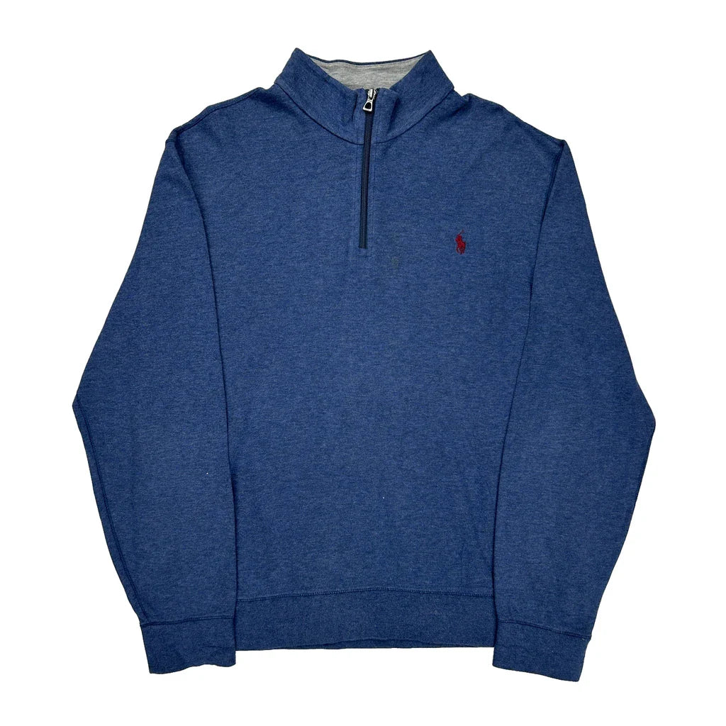Polo By Ralph Lauren 1/4 Zip - Large Blue Cotton Refurbished - Thrifted (note: this is a term often used to describe second- refurbished available on Cerqular