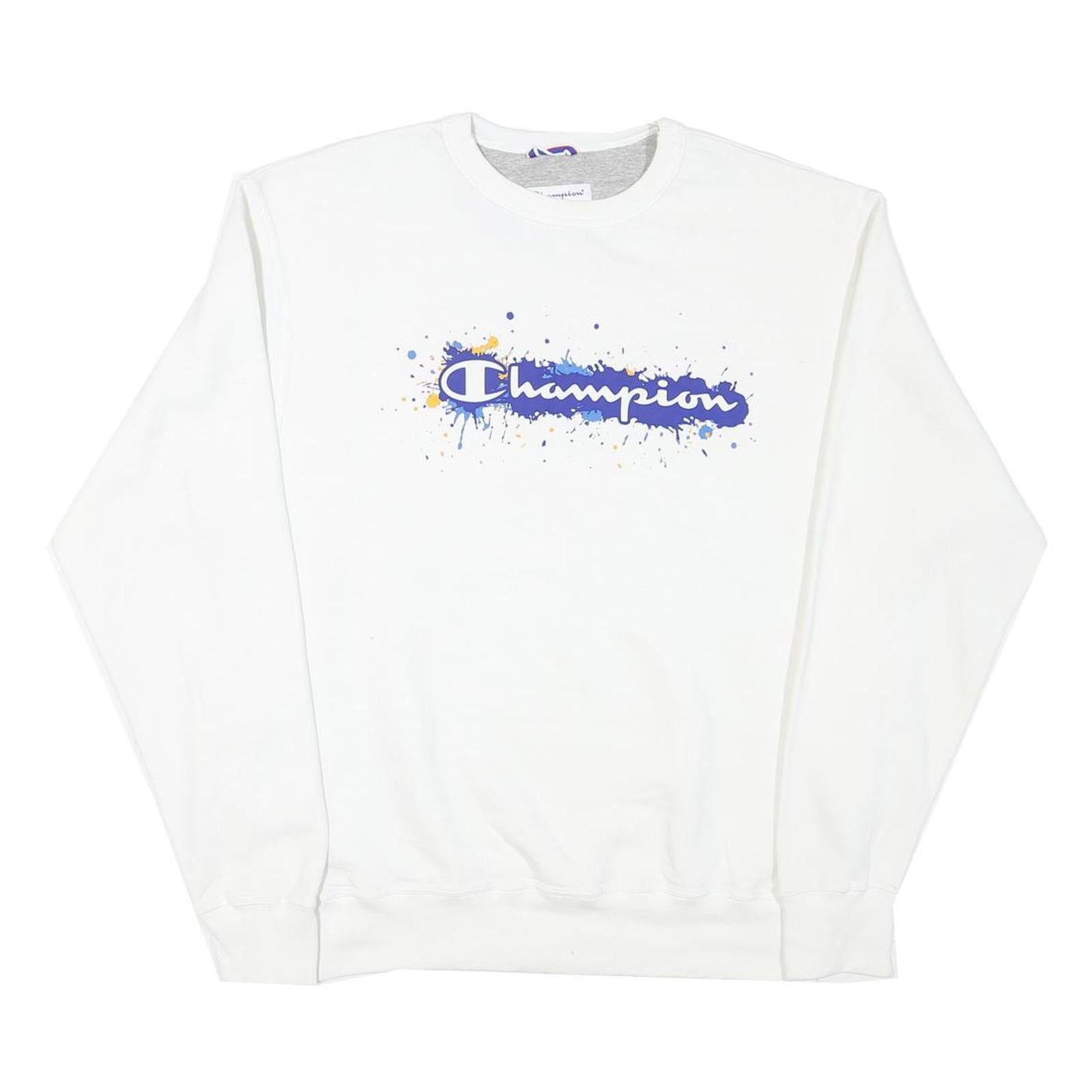 CHAMPION Mens White Pullover Sweatshirt M Cotton Blend Crew Neck Graphic Print Refurbished - N/A refurbished available on Cerqular