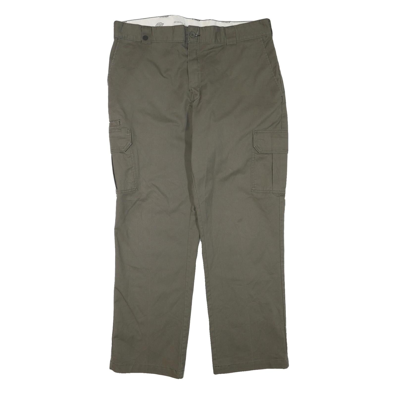 DICKIES Mens Olive Green Regular Cargo Trousers W38 L32 Cotton Blend Zip Refurbished - N/A refurbished available on Cerqular