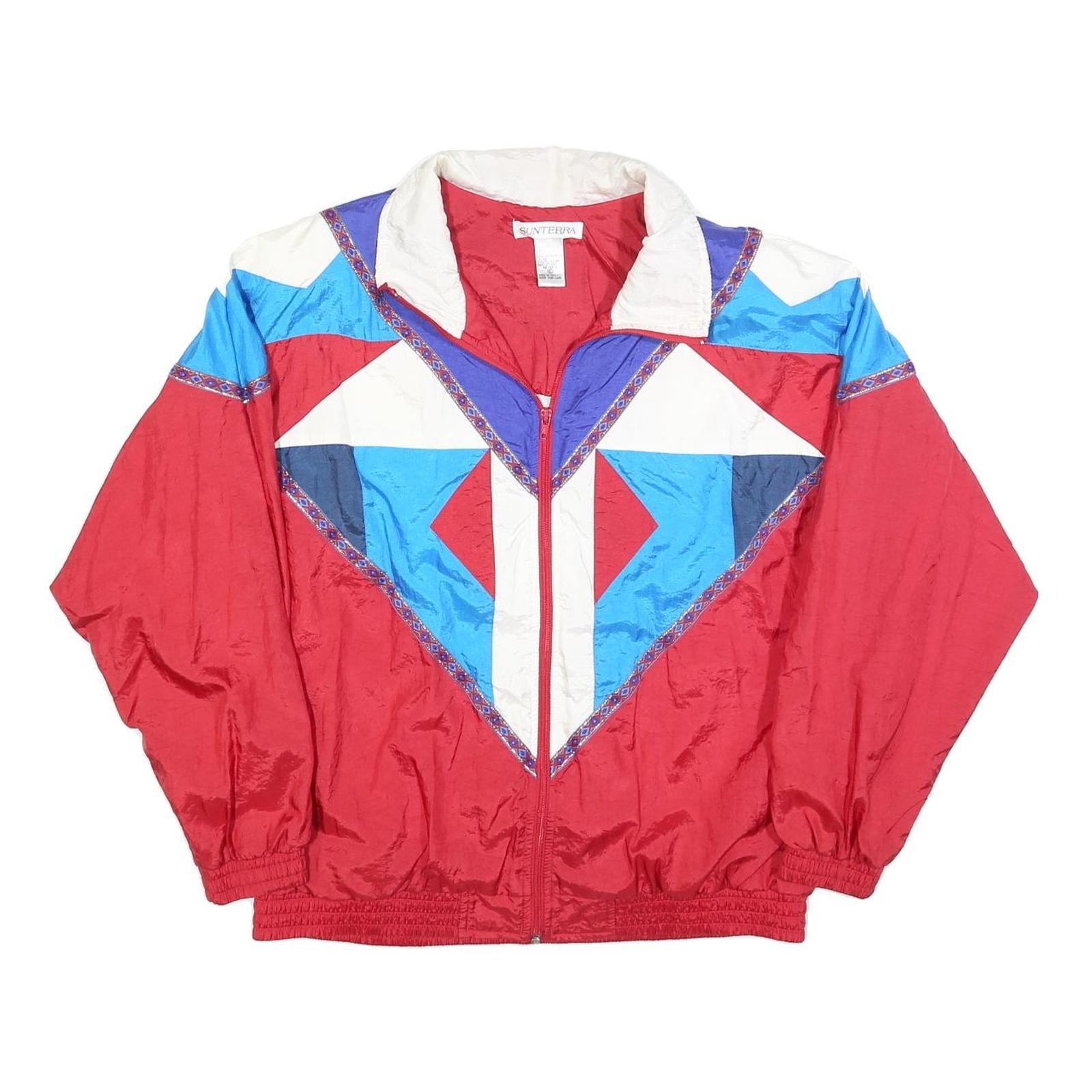 SUNTERRA Womens Red Blue & White Nylon Zip Jacket L Retro Patterned Lightweight Refurbished - N/A refurbished available on Cerqular