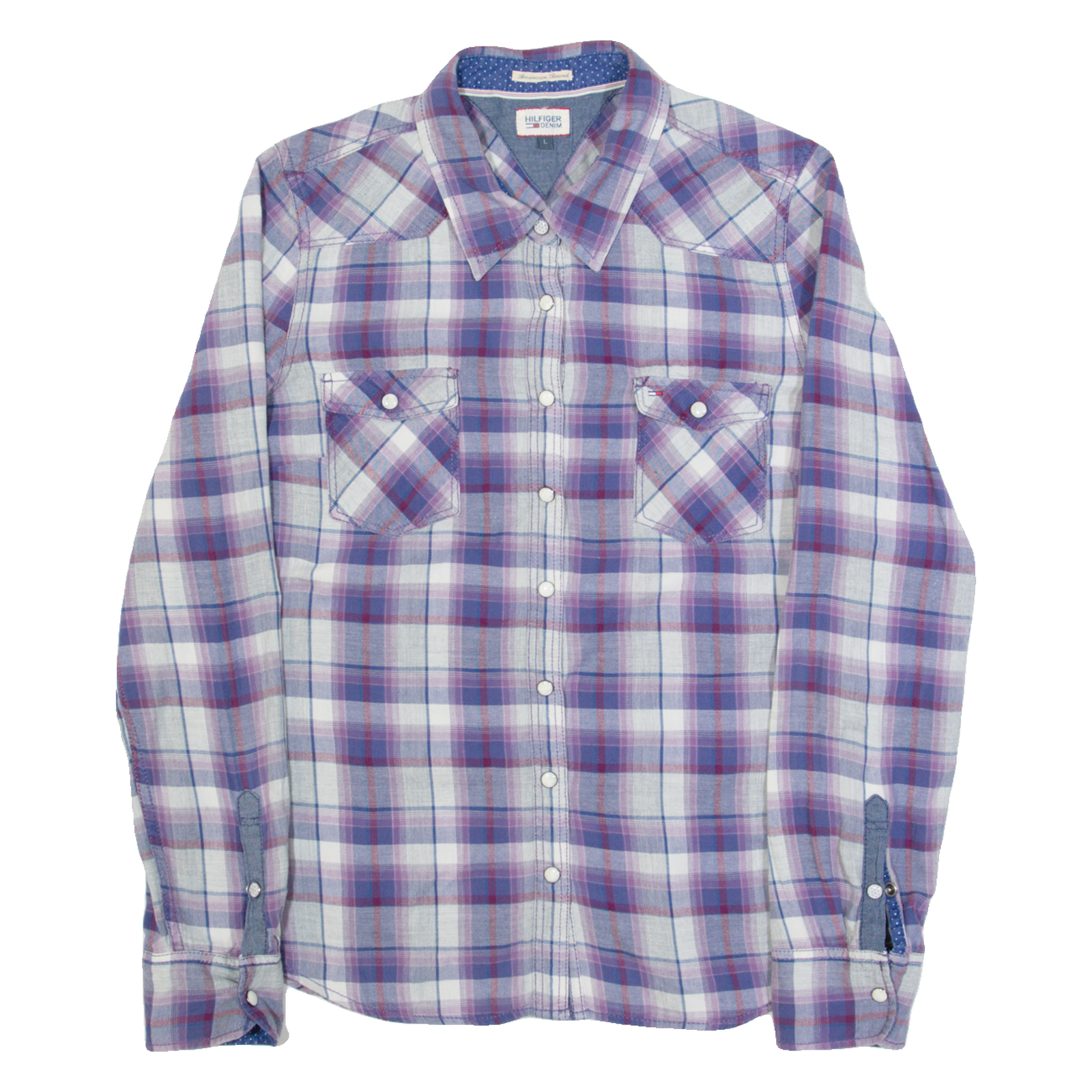 HILFIGER DENIM Womens Shirt Purple Check Long Sleeve L Refurbished - N/A refurbished available on Cerqular