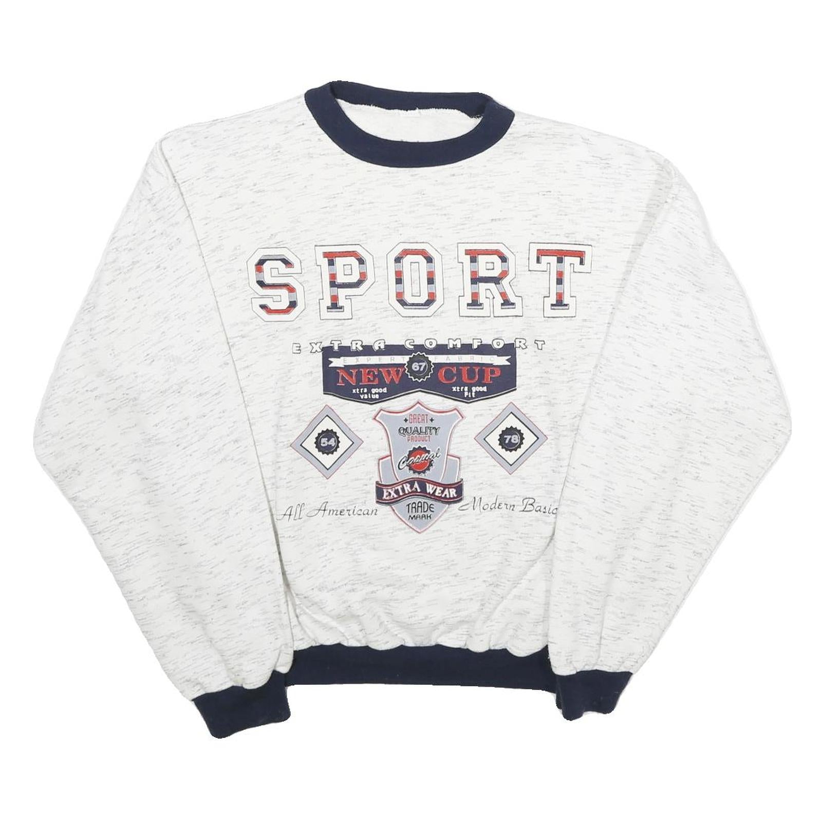 Mens White & Navy Sport Cotton Blend Crew Neck Sweatshirt S Casual Retro Style Refurbished - N/A refurbished available on Cerqular