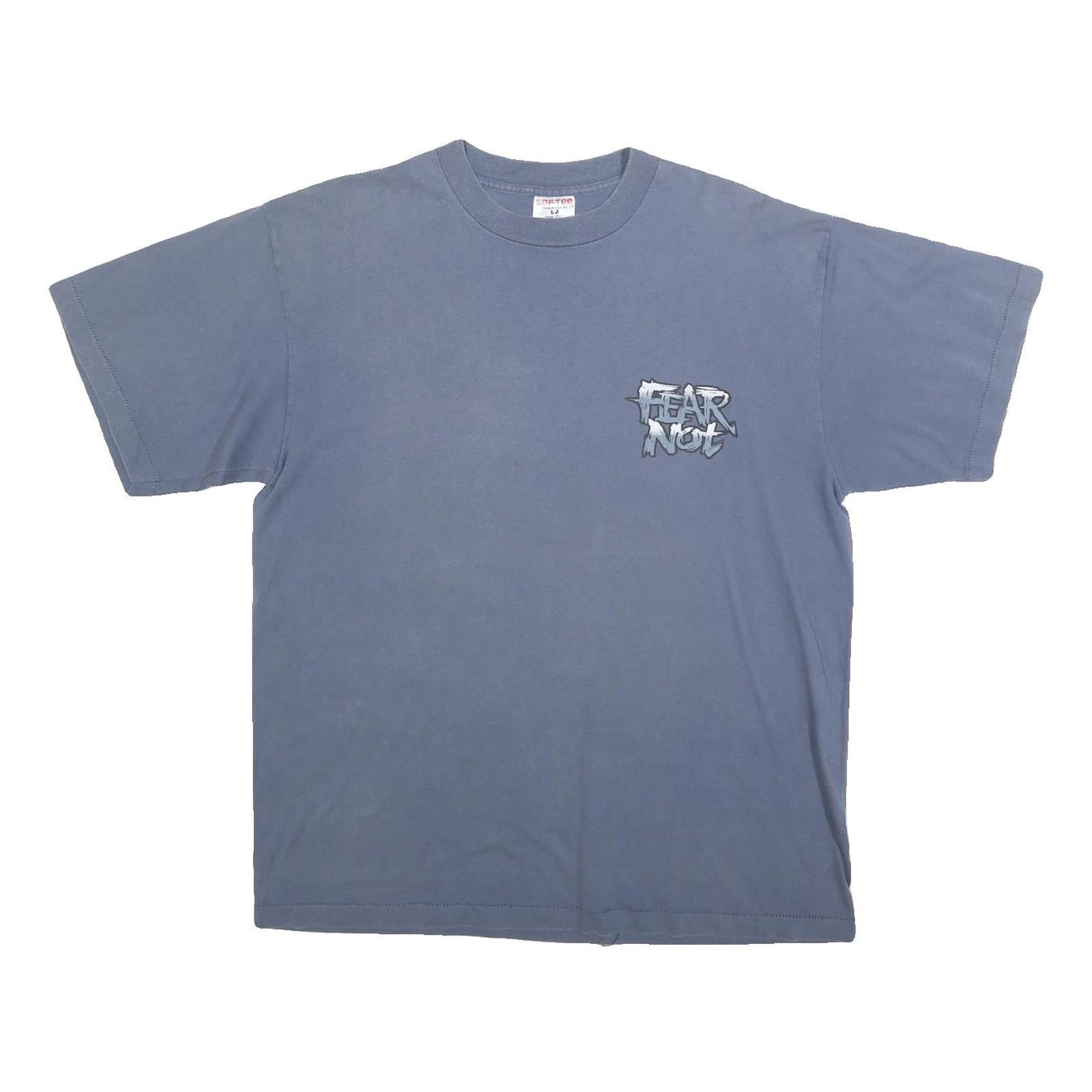 TEEJAYS Mens Blue Fear Not Graphic T-Shirt L Short Sleeve Crew Neck Cotton Blend Refurbished - N/A refurbished available on Cerqular