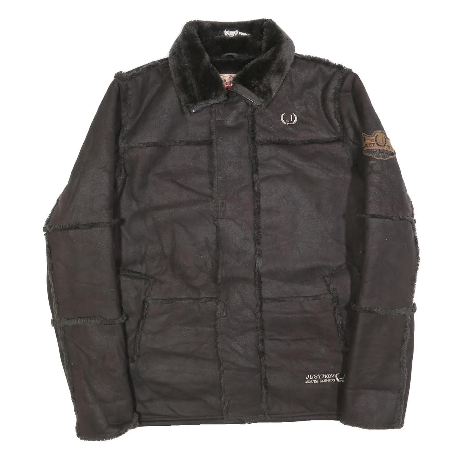 JUST WIN Womens Black Button Jacket L Polyester Blend Faux Shearling Warm Refurbished - N/A refurbished available on Cerqular