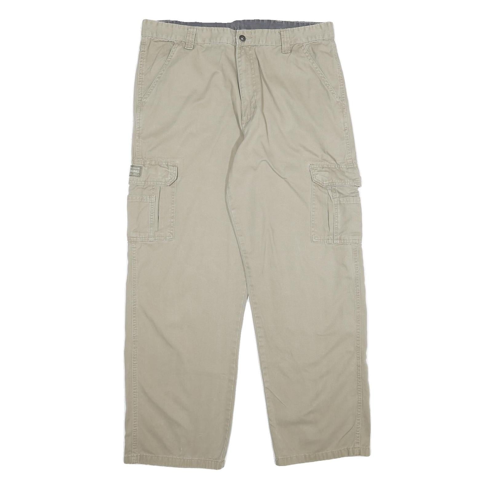 WRANGLER Mens Cotton Beige Regular Cargo Trousers W34 L32 Comfortable Utility Refurbished - N/A refurbished available on Cerqular