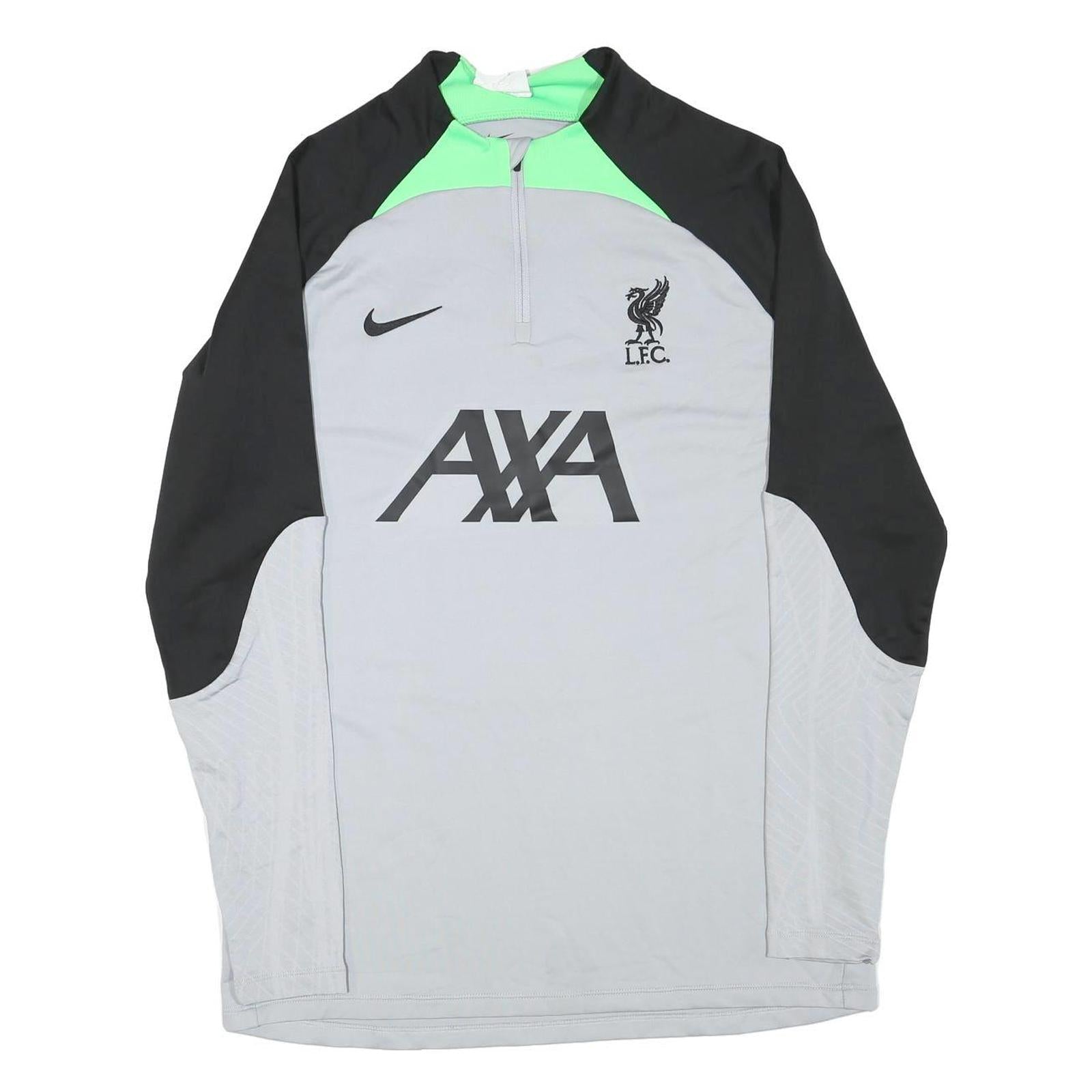 NIKE Mens Grey & Black Football T-Shirt L Long Sleeve 1/4 Zip Crew Neck AXA Logo Refurbished - N/A refurbished available on Cerqular