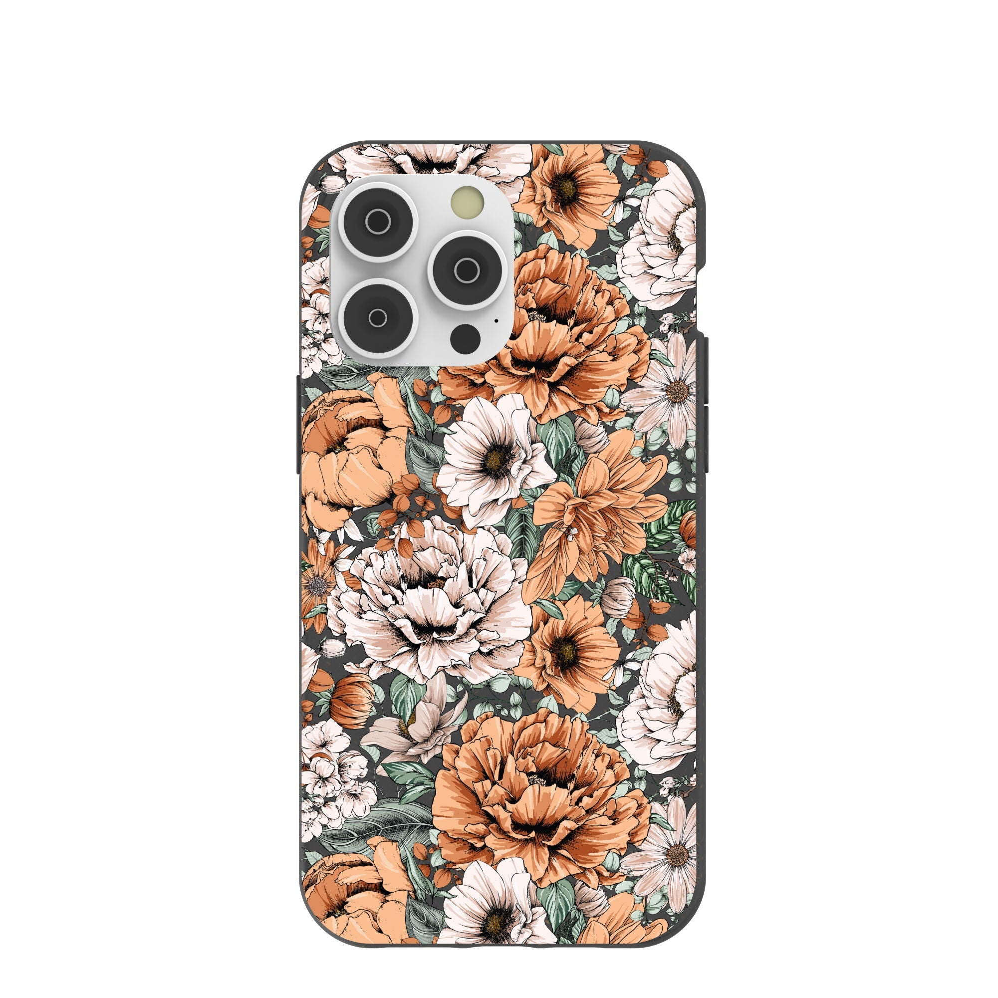 Black Peachy Peonies iPhone 14 Pro Max Case Refurbished - Pela Case refurbished available on Cerqular