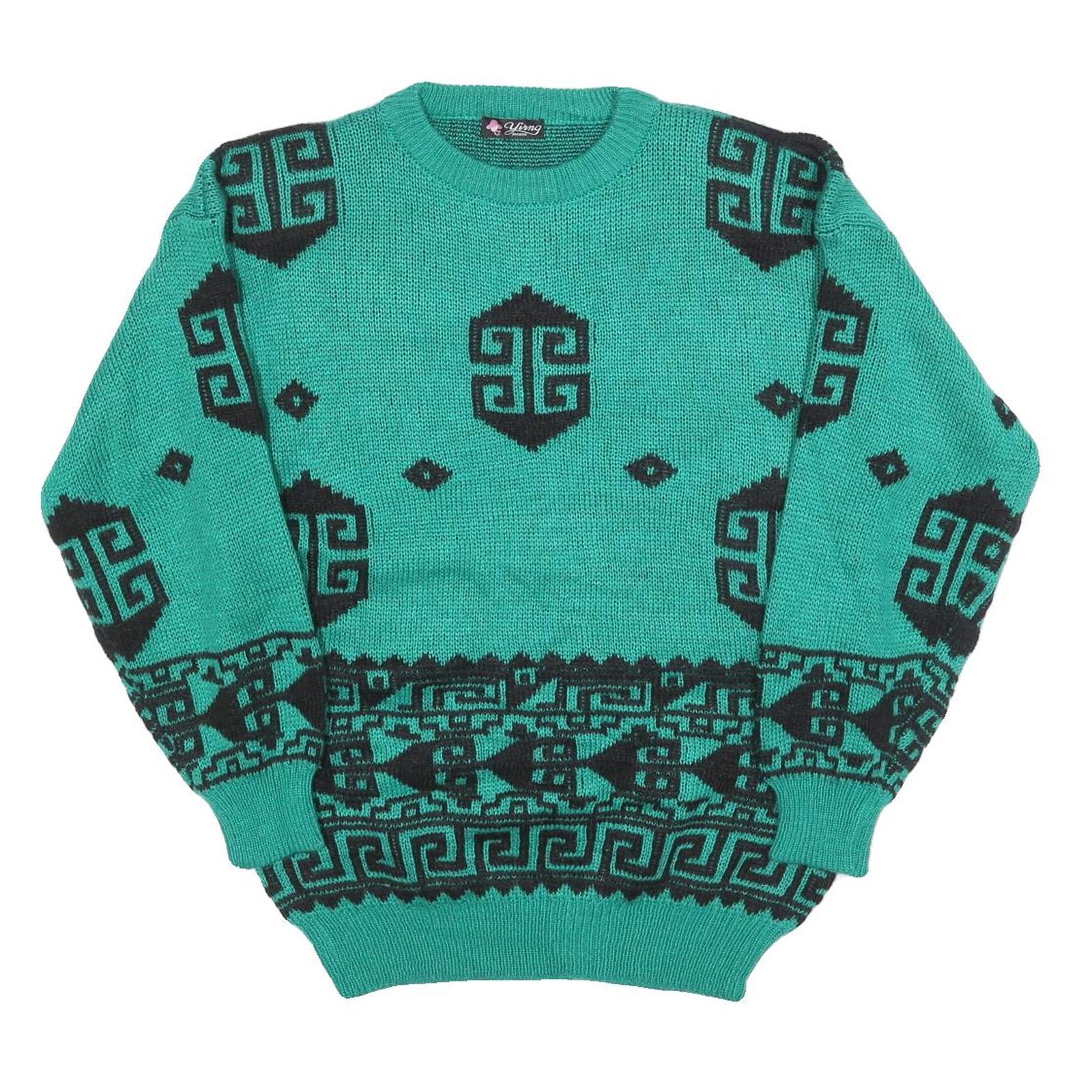 YING Womens Green Patterned Jumper Crew Neck Basic Knit M Fashion Knitwear Refurbished - N/A refurbished available on Cerqular