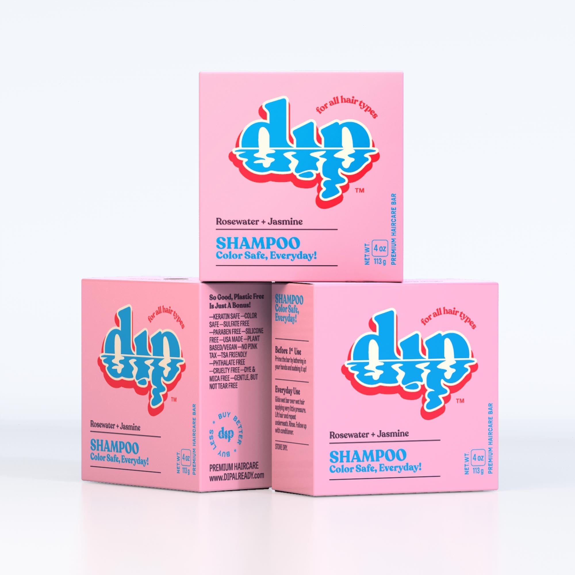 Dip Shampoo Triplet: Rosewater & Jasmine - Full Size Refurbished - Dip Sustainable Hair Care refurbished available on Cerqular