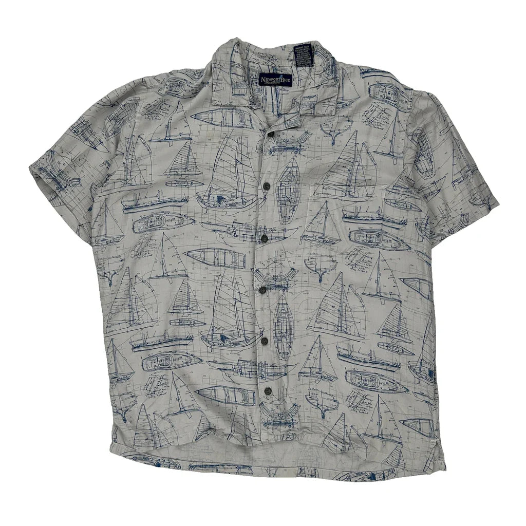 Buy Newport Blue Graphic Hawaiian Shirt - Large White Viscose Refurbished - $25.11 Newport Blue Graphic Hawaiian Shirt - Large White Viscose Refurbished - Thrifted (note: this is a term often used to describe second- refurbished available on Cerqular