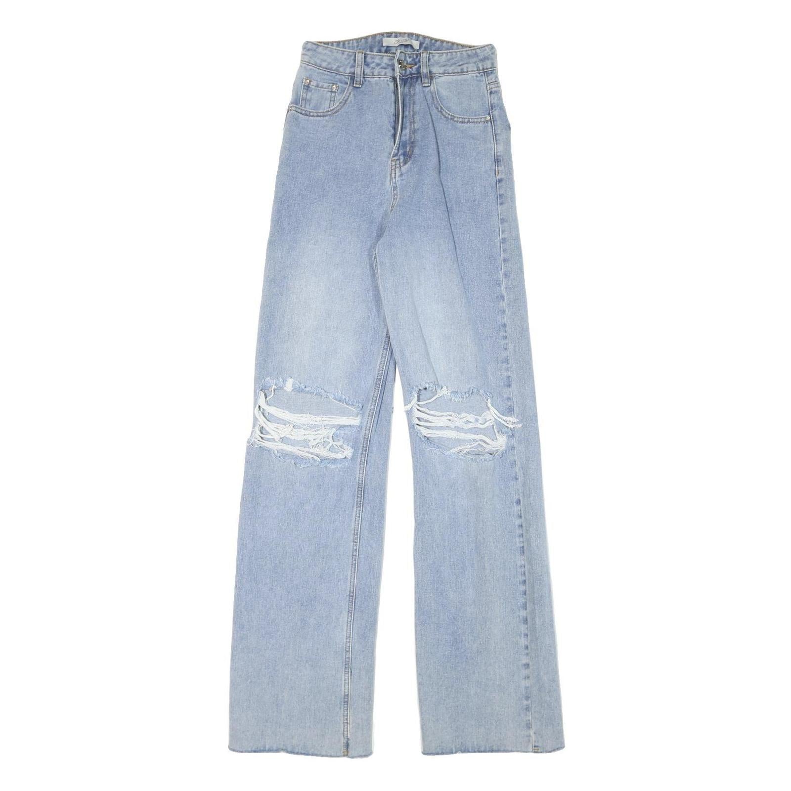SEE SEE Womens Jeans Blue Relaxed Straight Denim Light W25 L33 Distressed Refurbished - N/A refurbished available on Cerqular