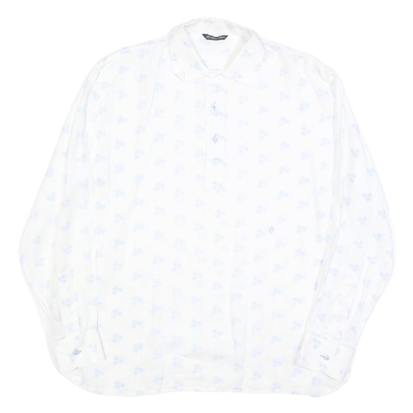 JANTZEN TAILOR Mens White & Light Blue Patterned Cotton Shirt L Button Long Refurbished - N/A refurbished available on Cerqular
