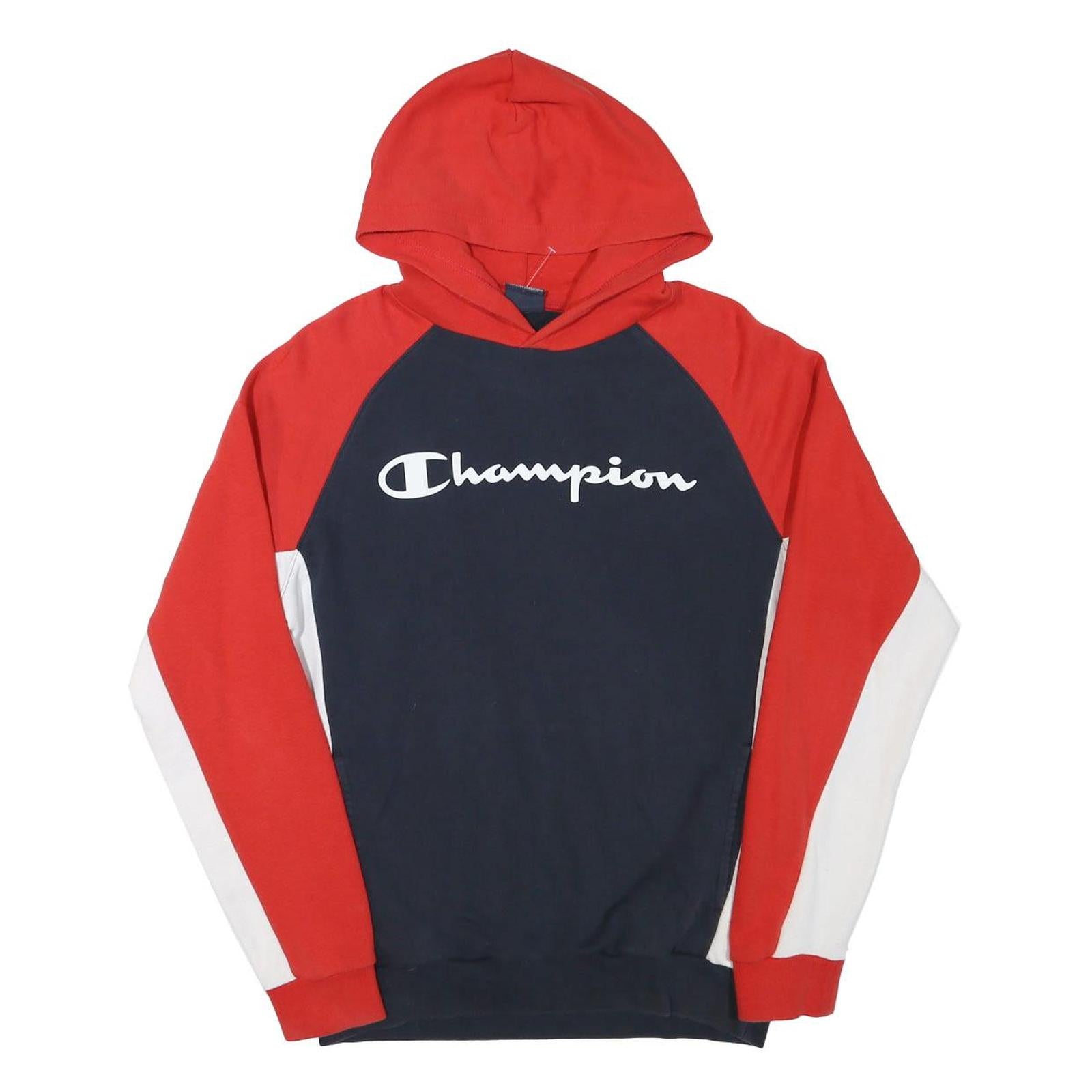 CHAMPION Mens Red & Navy Colourblock Pullover Hoodie M Sportswear Sweatshirt Refurbished - N/A refurbished available on Cerqular