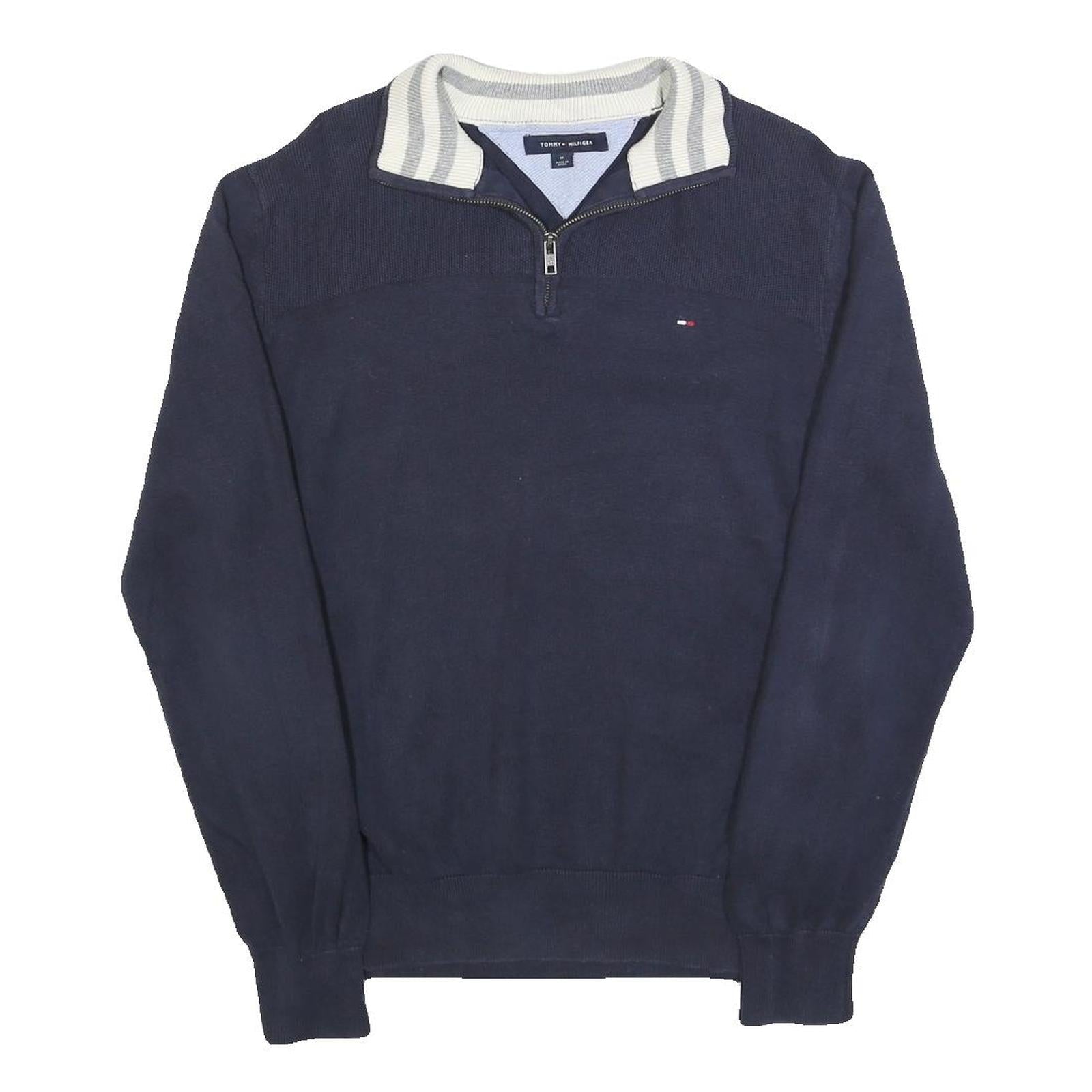 TOMMY HILFIGER Mens Navy Blue Plain Half Zip Pullover Basic Knit M Cotton Blend Refurbished - N/A refurbished available on Cerqular
