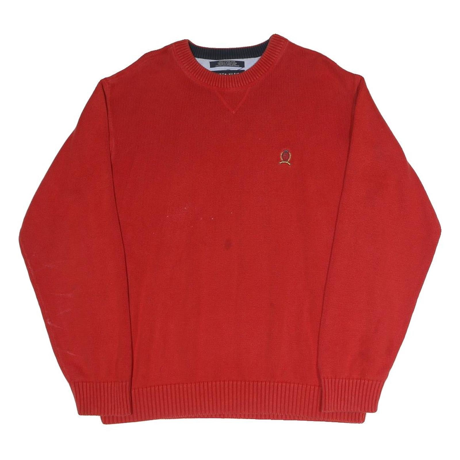 TOMMY HILFIGER Mens Red Plain Cotton Blend Jumper Crew Neck Basic Knit L Refurbished - N/A refurbished available on Cerqular