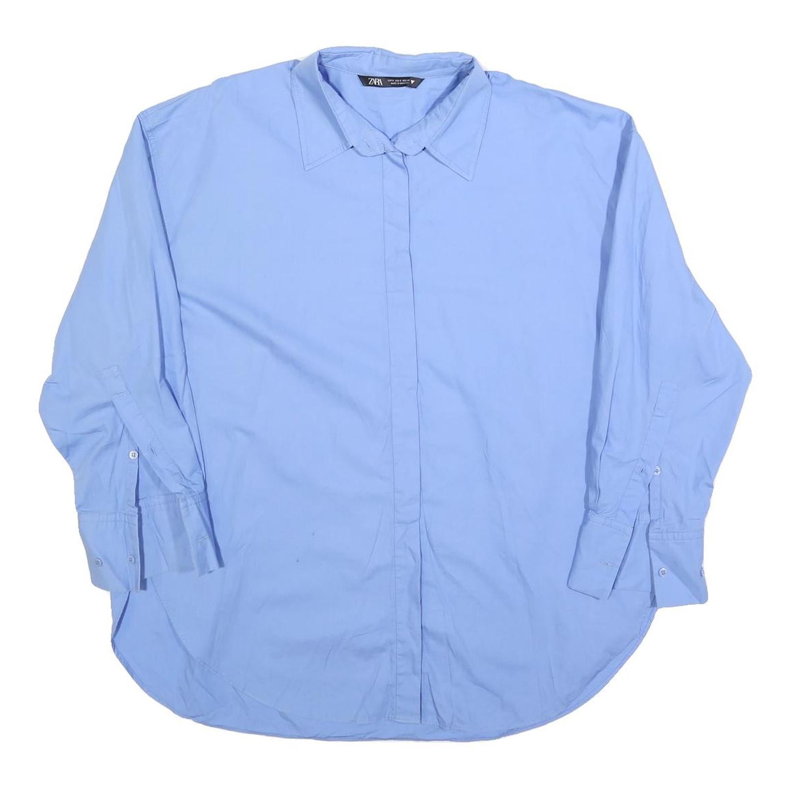 ZARA Womens Blue Basic Shirt Long Sleeve Collared Plain S Cotton Blend Refurbished - N/A refurbished available on Cerqular