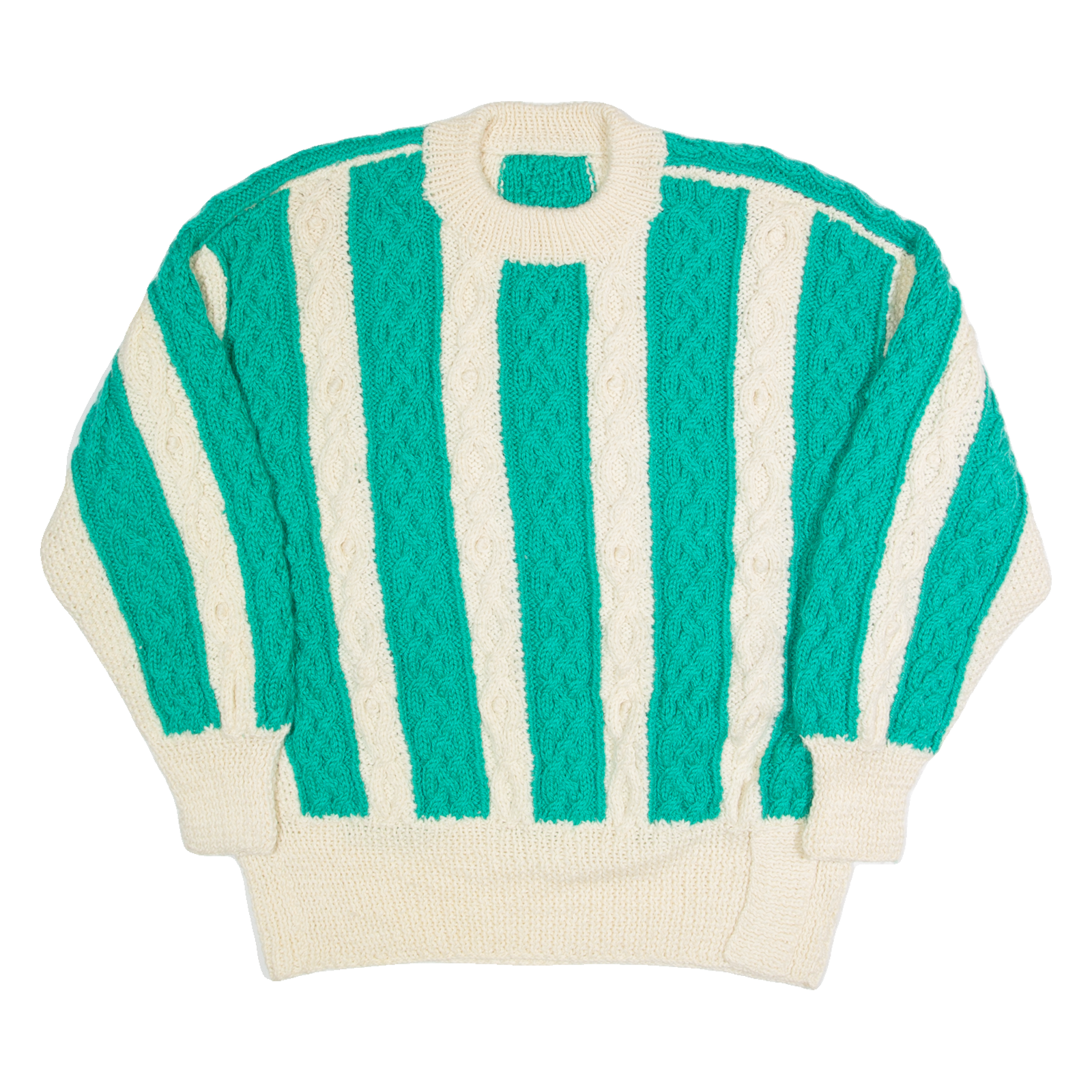 Womens Aran Jumper Cream Striped 90s Cable Knit L Refurbished - N/A refurbished available on Cerqular
