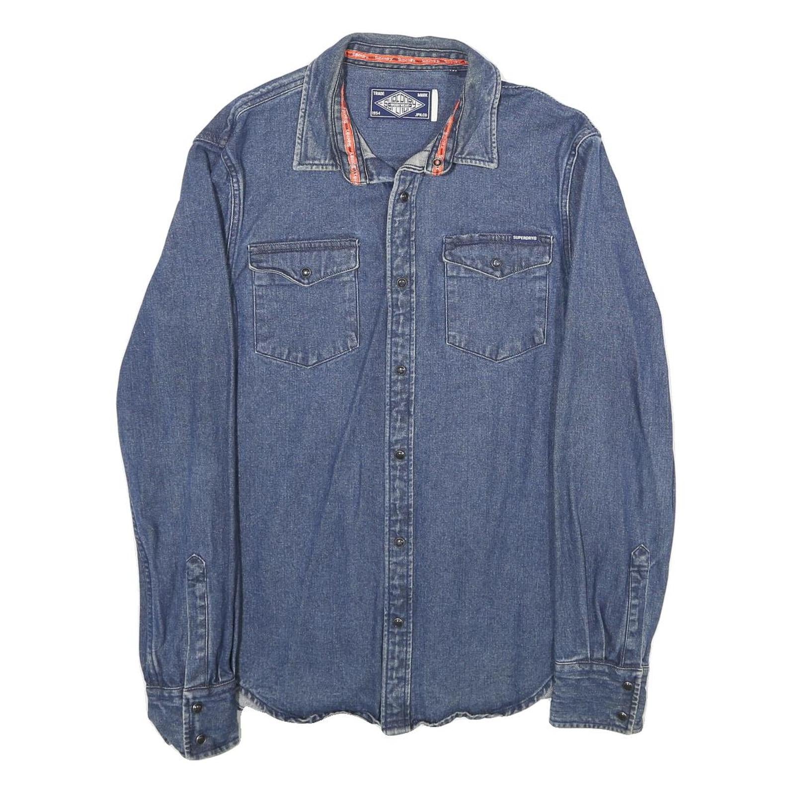 SUPERDRY Mens Blue Denim Shirt M Cotton Casual Button Down Long Sleeve Refurbished - N/A refurbished available on Cerqular