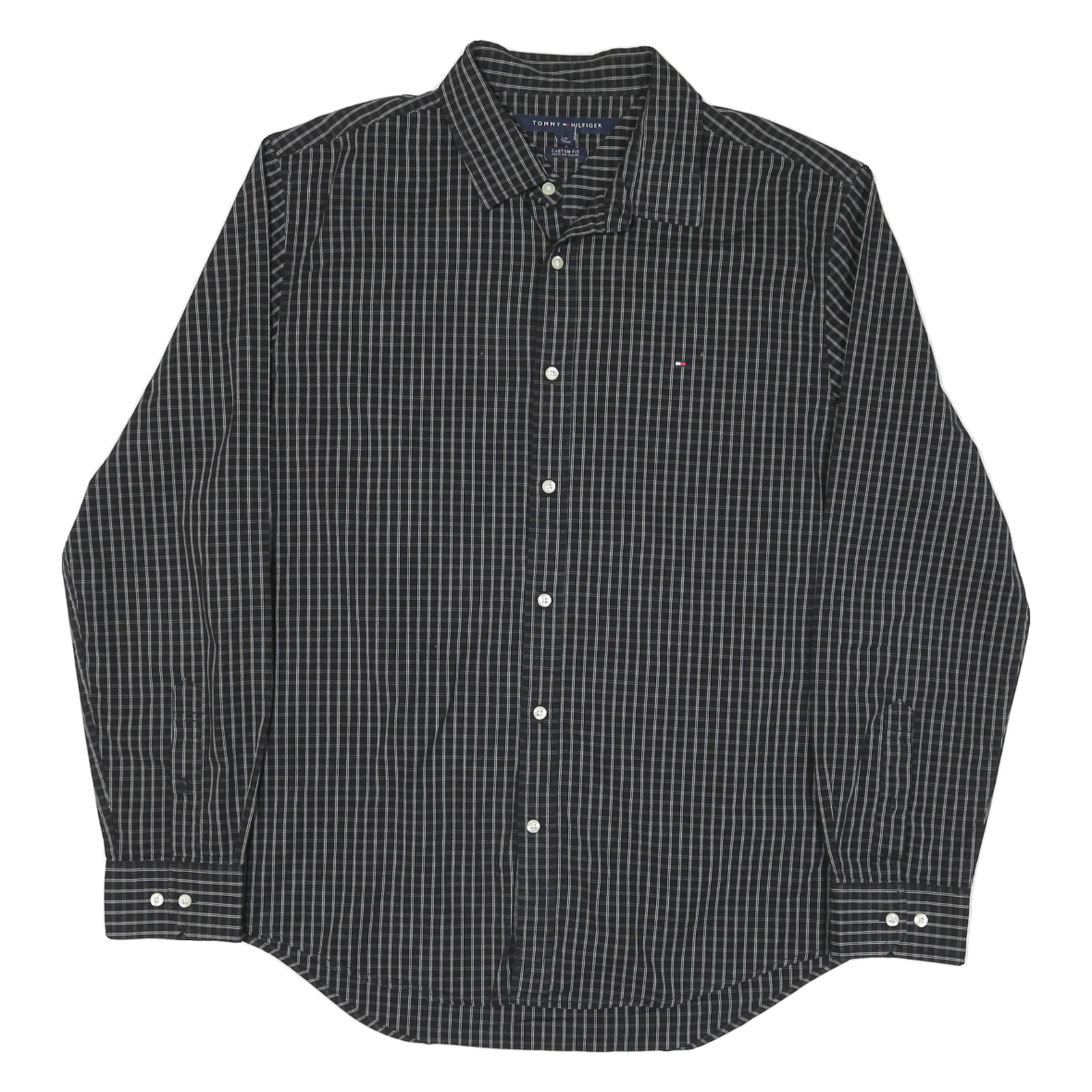 TOMMY HILFIGER Mens Black & Grey Check Shirt L Long Sleeve Button Cotton Blend Refurbished - N/A refurbished available on Cerqular