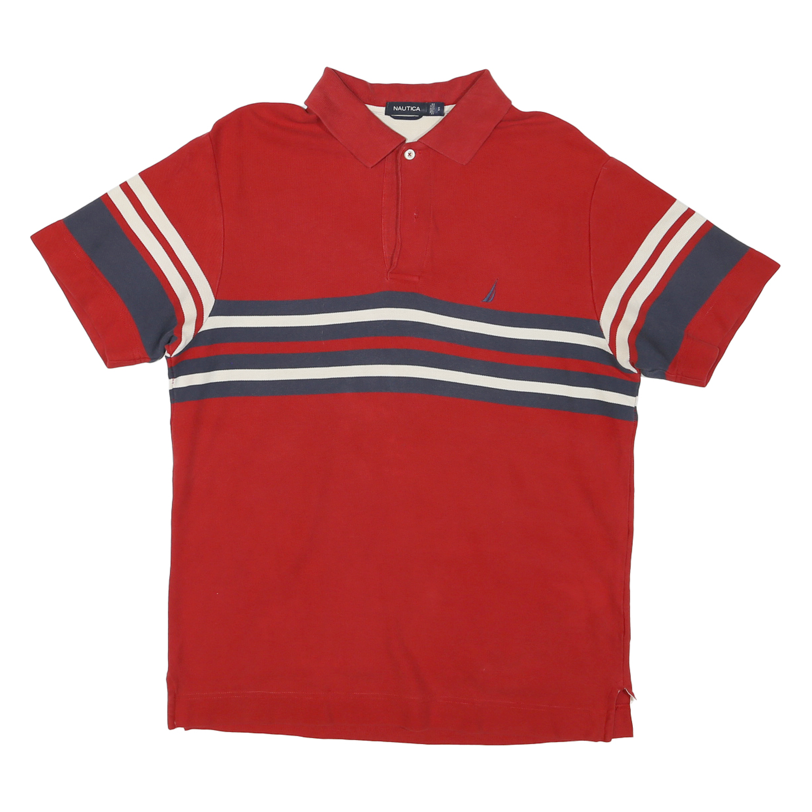 NAUTICA Mens Red Navy & Cream Striped Short Sleeve Polo Shirt S Cotton Classic Refurbished - N/A refurbished available on Cerqular