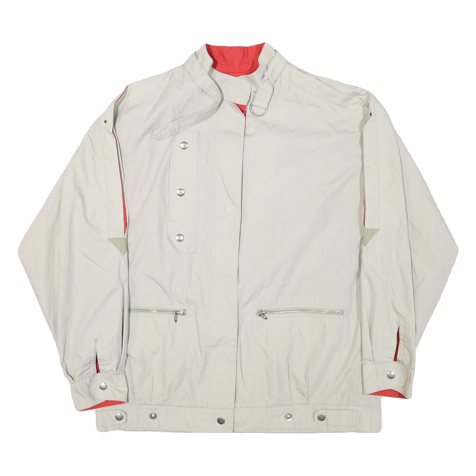 Mens Beige & Red Casual Cotton Blend Button Jacket L Plain Lightweight Refurbished - N/A refurbished available on Cerqular