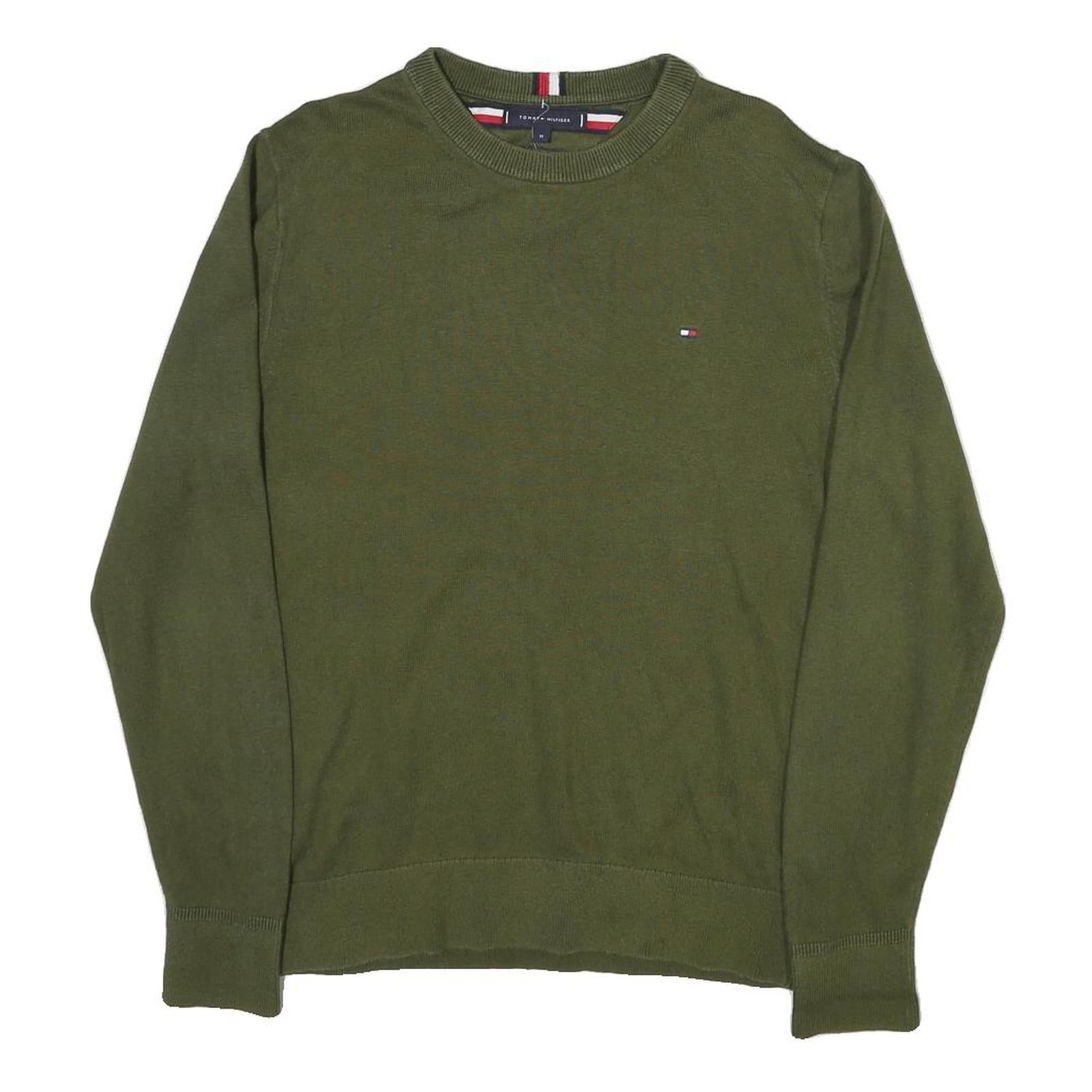 TOMMY HILFIGER Mens Green Cotton Blend Plain Crew Neck Basic Knit Jumper M Refurbished - N/A refurbished available on Cerqular