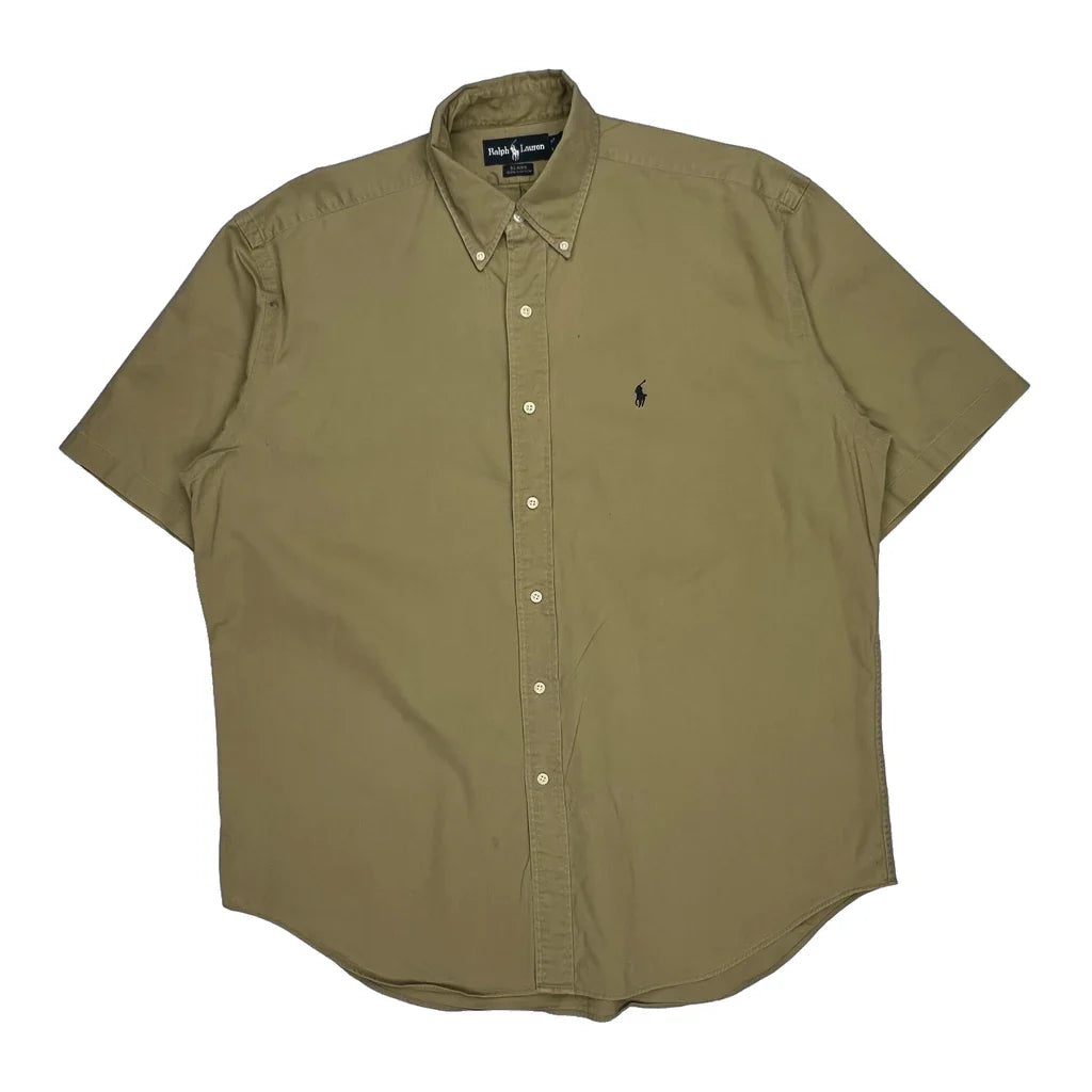Blaire Ralph Lauren Short Sleeve Shirt - Large Khaki Cotton Refurbished - Thrifted (note: this is a term often used to describe second- refurbished available on Cerqular