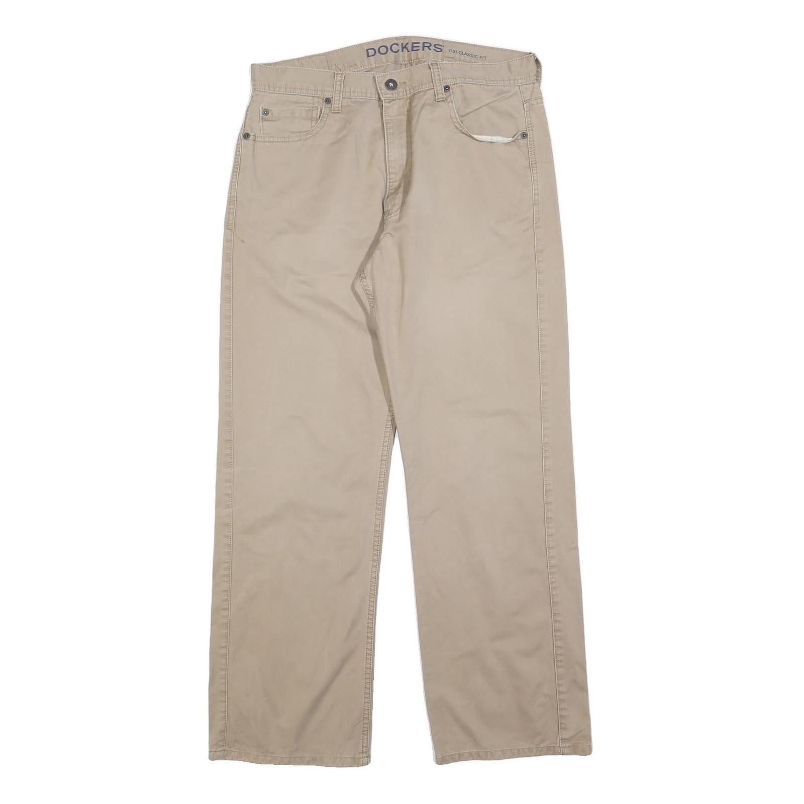 DOCKERS Mens Relaxed Beige Cotton Blend Trousers W32 L30 Casual Classic Fit Refurbished - N/A refurbished available on Cerqular