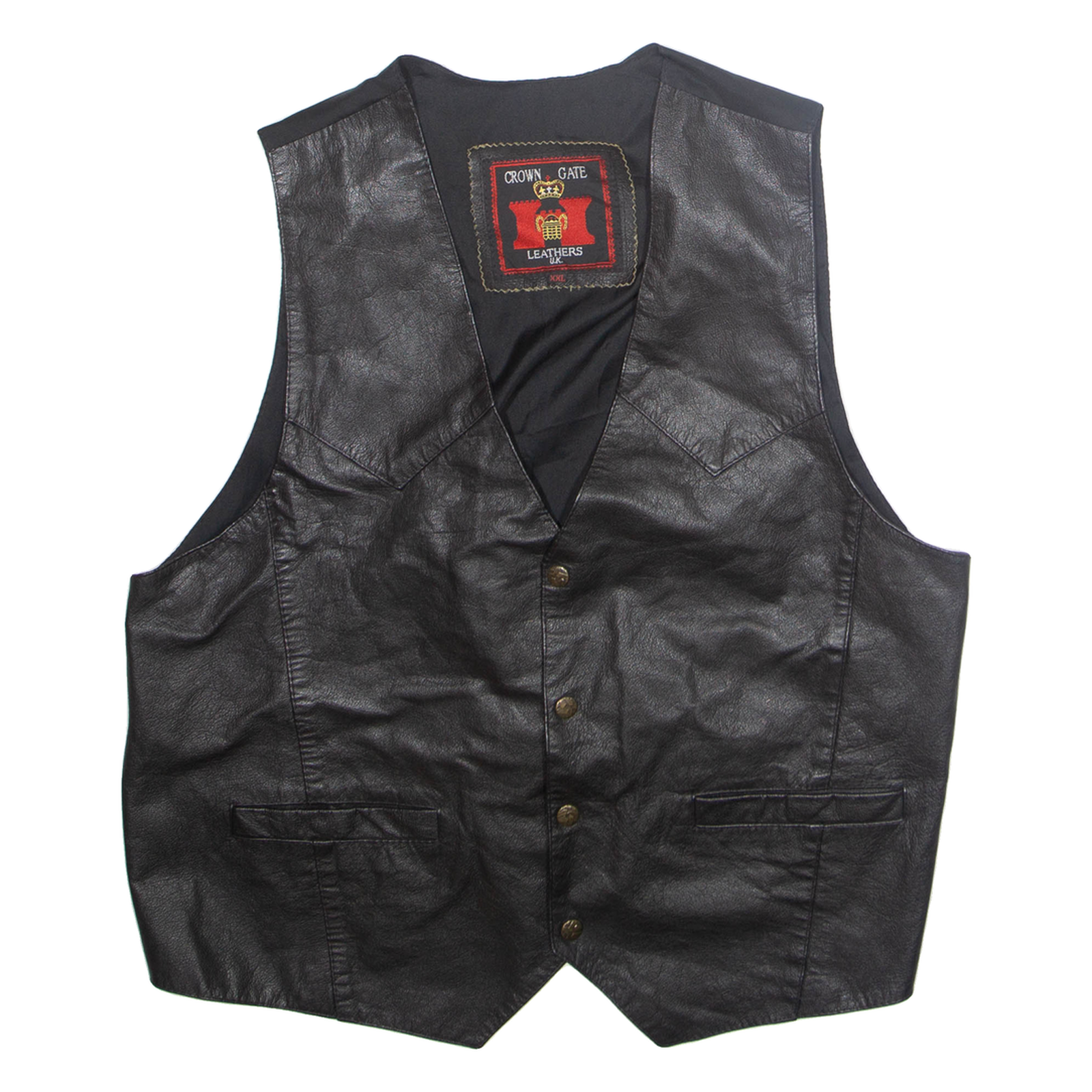 CROWN GATE Mens Waistcoat Black Faux Leather 2XL Refurbished - N/A refurbished available on Cerqular
