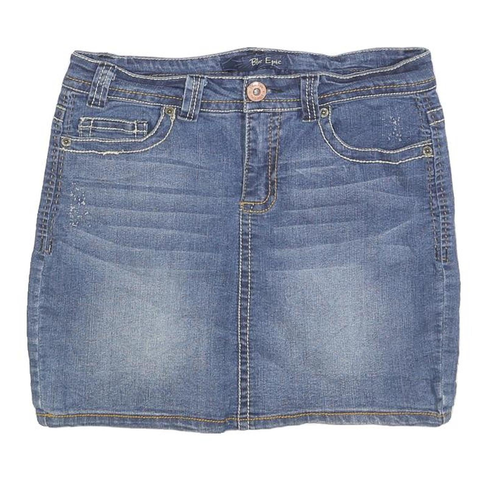 BLUE EPIC Womens Blue Denim Mini Cotton Blend Skirt M Embroidered Pocket Detail Refurbished - N/A refurbished available on Cerqular