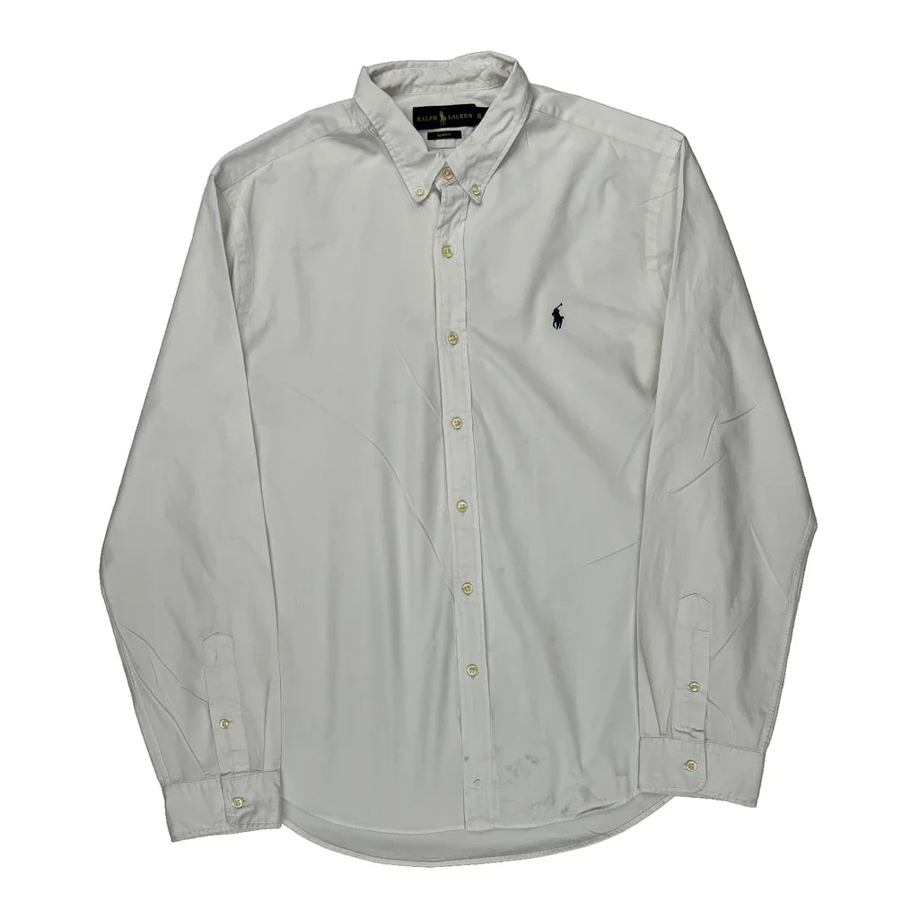Ralph Lauren Slim Fit Shirt - XL White Cotton Refurbished - Thrifted (note: this is a term often used to describe second- refurbished available on Cerqular