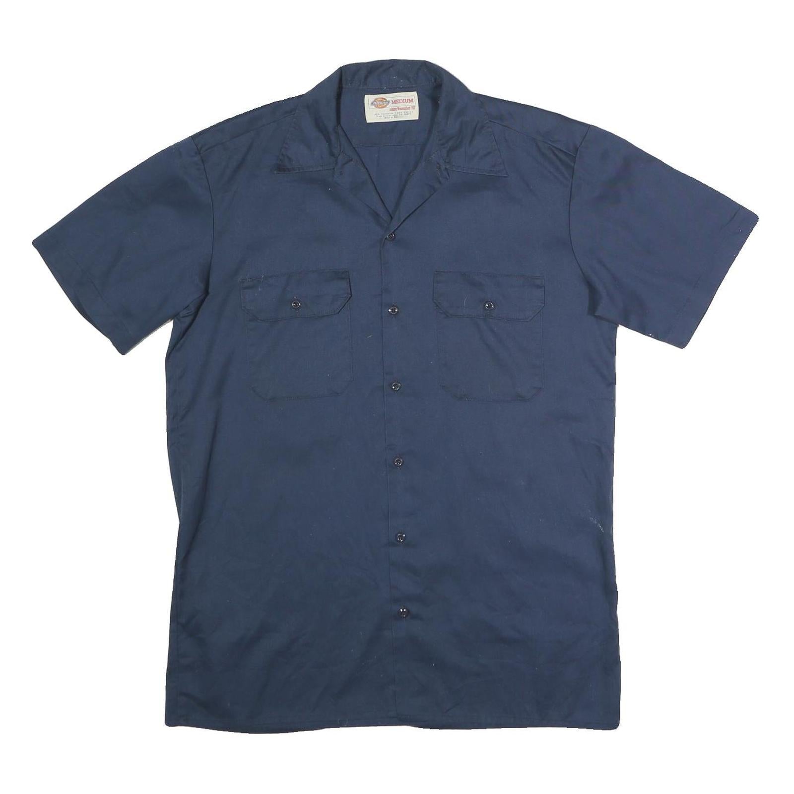 DICKIES Mens Navy Blue Work Shirt M Polyester Blend Durable Button Pocket Refurbished - N/A refurbished available on Cerqular